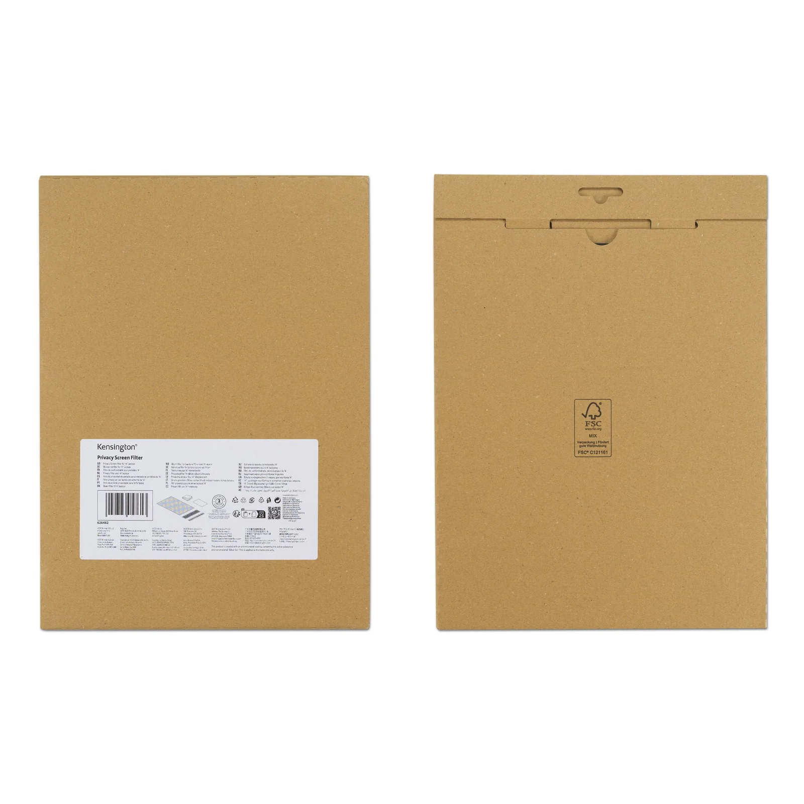 Emballage carton brun du filtre Kensington K52926EU, vue de face avec étiquette produit