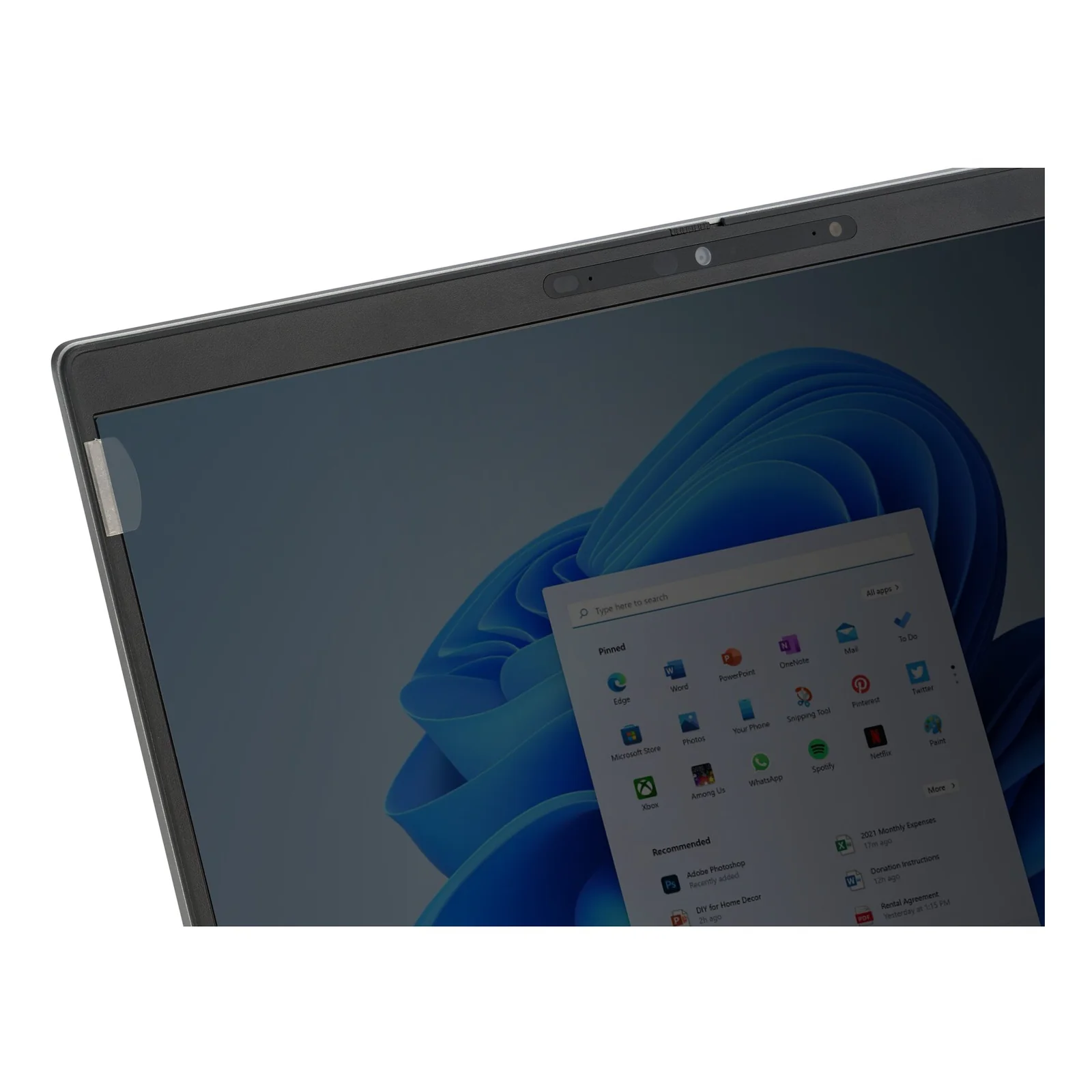 Coin supérieur gauche d'un ordinateur portable avec filtre Kensington appliqué, vue rapprochée