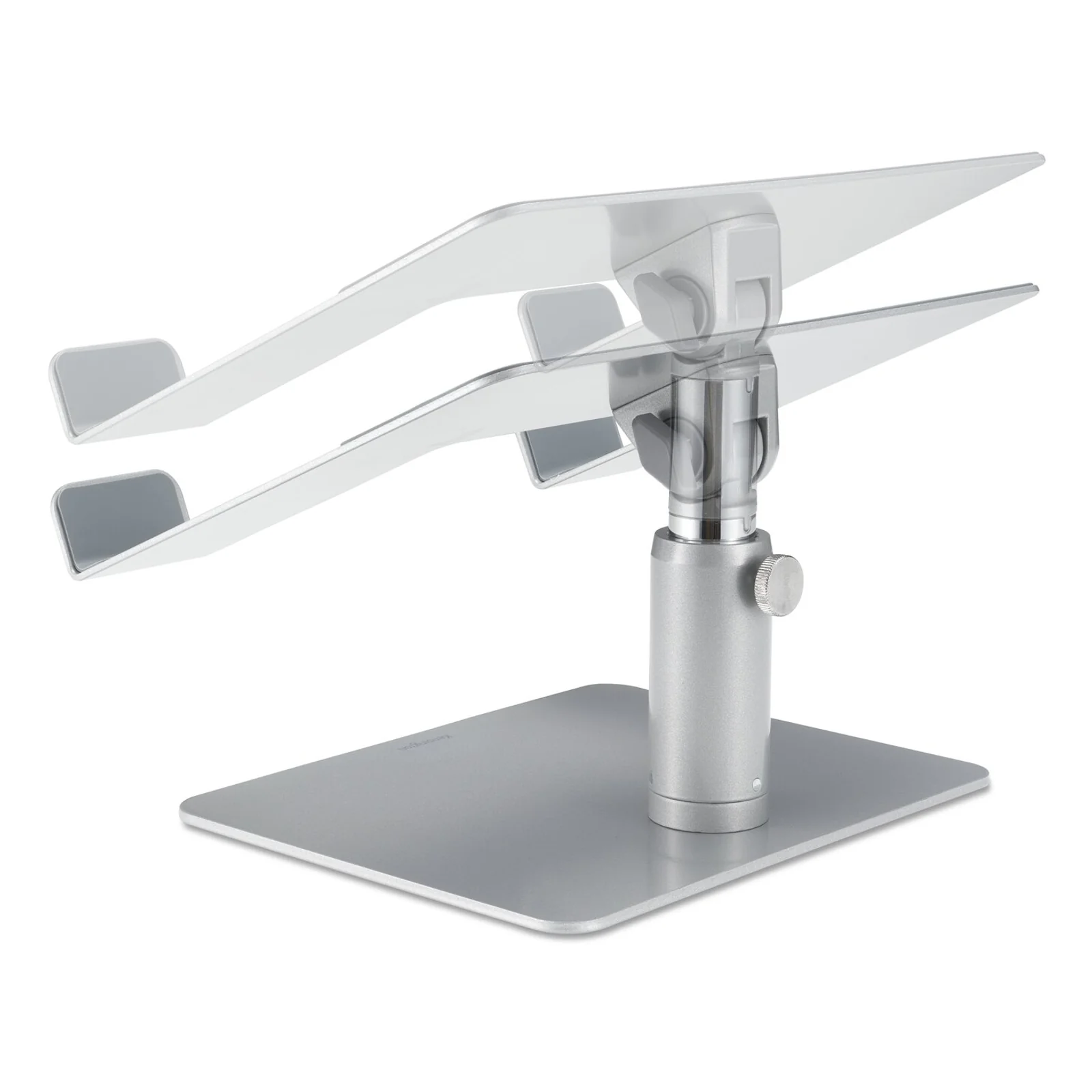 Rehausseur déplié sans ordinateur, vue de face, supports aluminium écartés