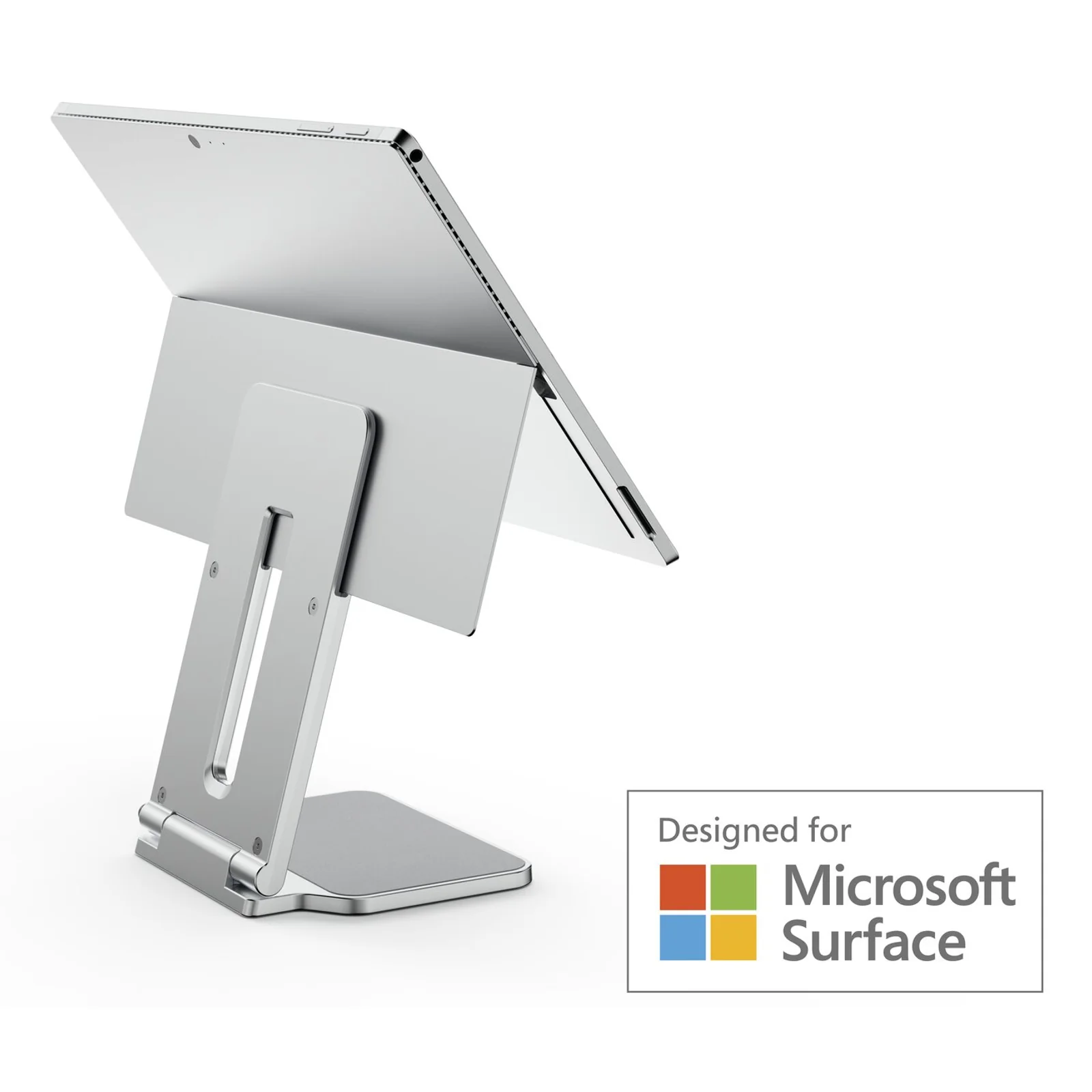 Stand Surface Pro avec badge Designed for Microsoft Surface visible à l'arrière