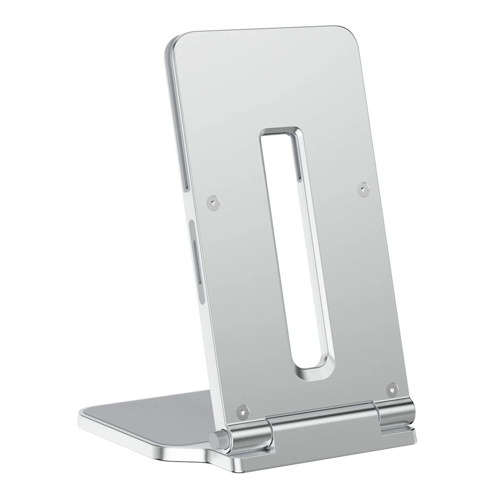 Stand seul légèrement incliné, vue trois quarts avant, finition aluminium argentée