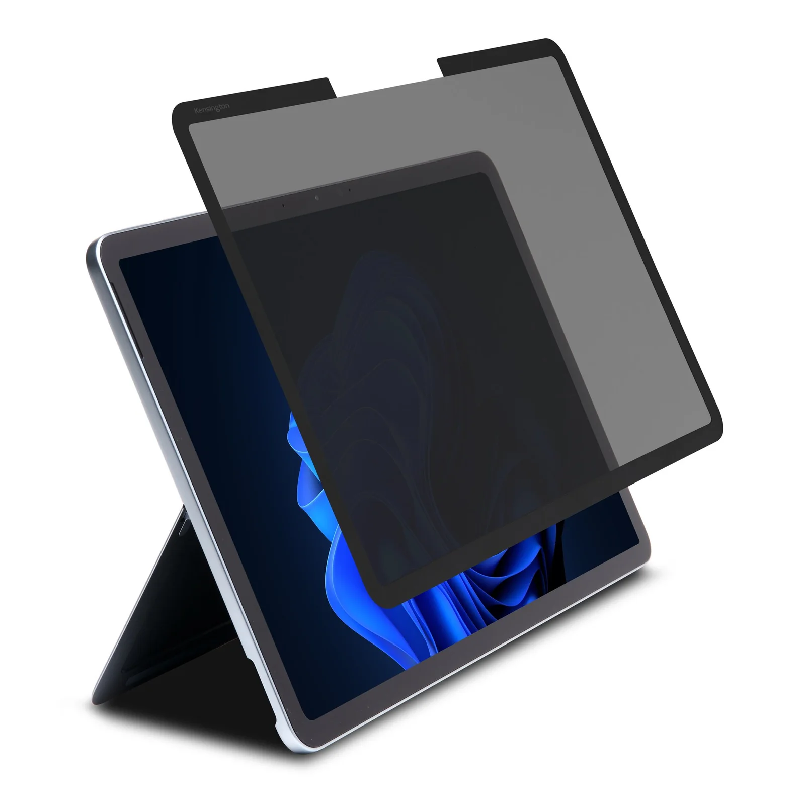 Filtre MagPro Elite sur tablette en mode portrait avec support arrière, vue de côté