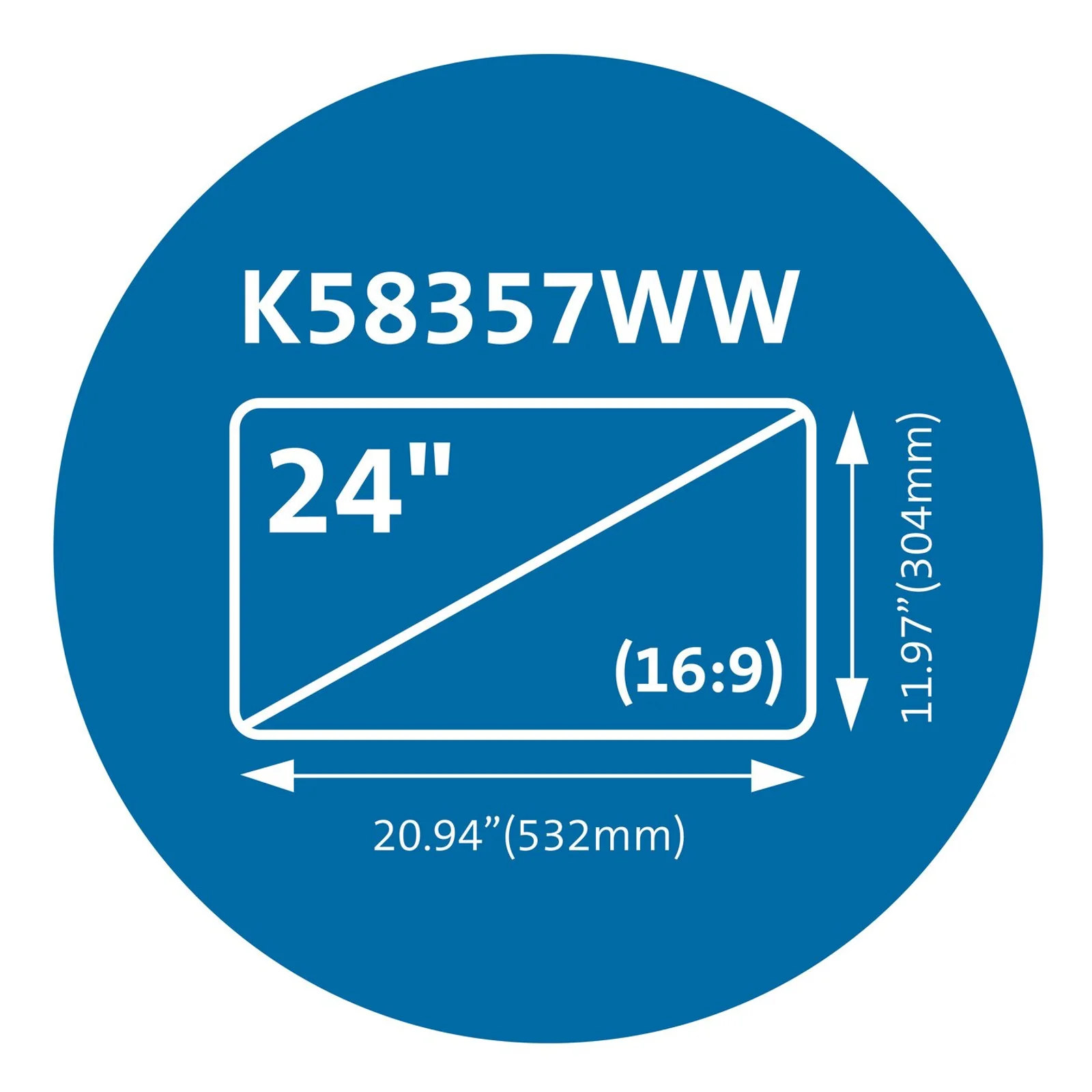 Étiquette produit Kensington K58357WW, format 24 pouces 16/9, dimensions 532 x 304 mm
