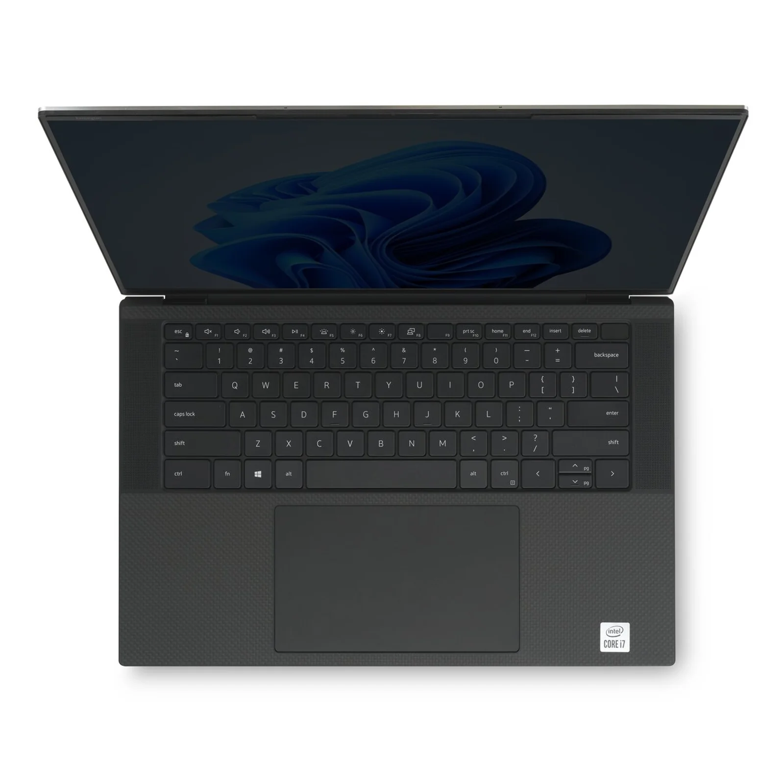 Laptop ouvert vu de dessus avec filtre MagPro, clavier noir et pavé tactile visibles