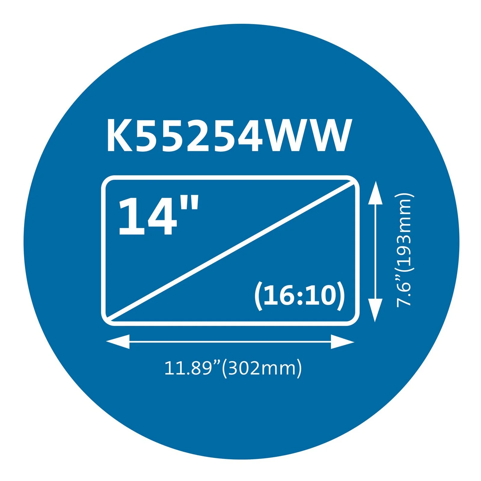 Schéma dimensions Kensington K55254WW, 14 pouces format 16/10, 302 x 193 mm
