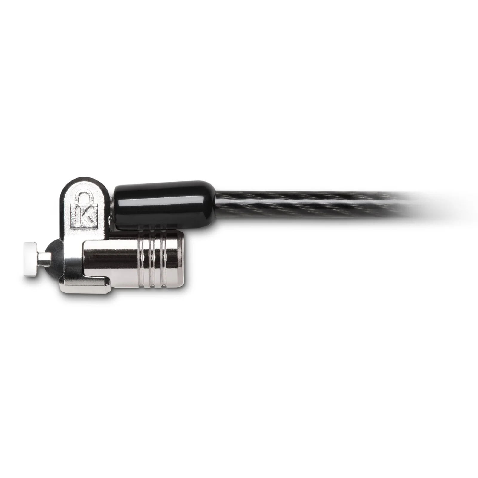 Détail de la tête de serrure Kensington MicroSaver 2.0, mécanisme chromé avec pivot visible