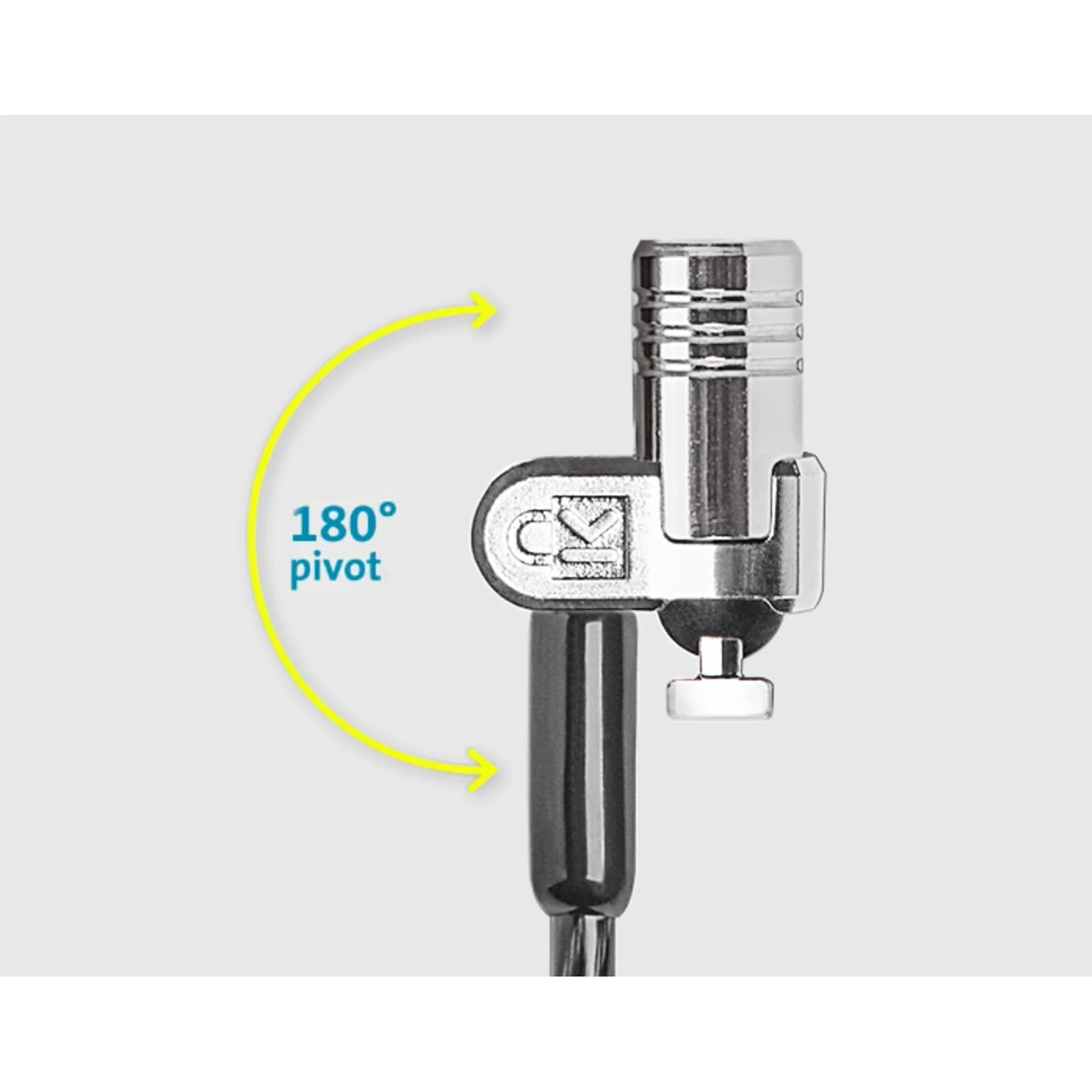 Détail du pivot à 180° de la tête de serrure du câble Kensington MicroSaver 2.0, avec indicateur graphique