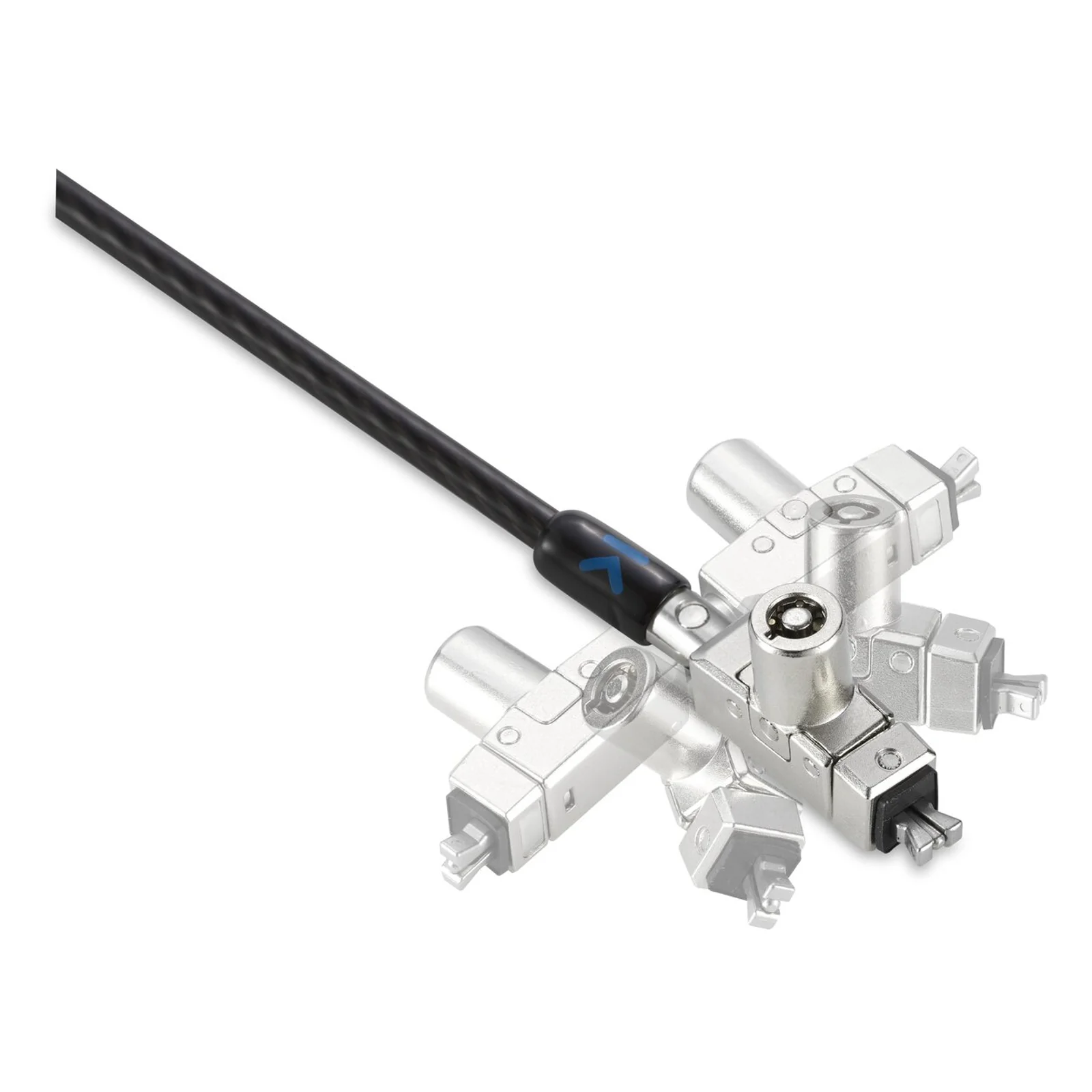 Adaptateur multi-encoche en métal argenté avec bras orientés en étoile, gros plan