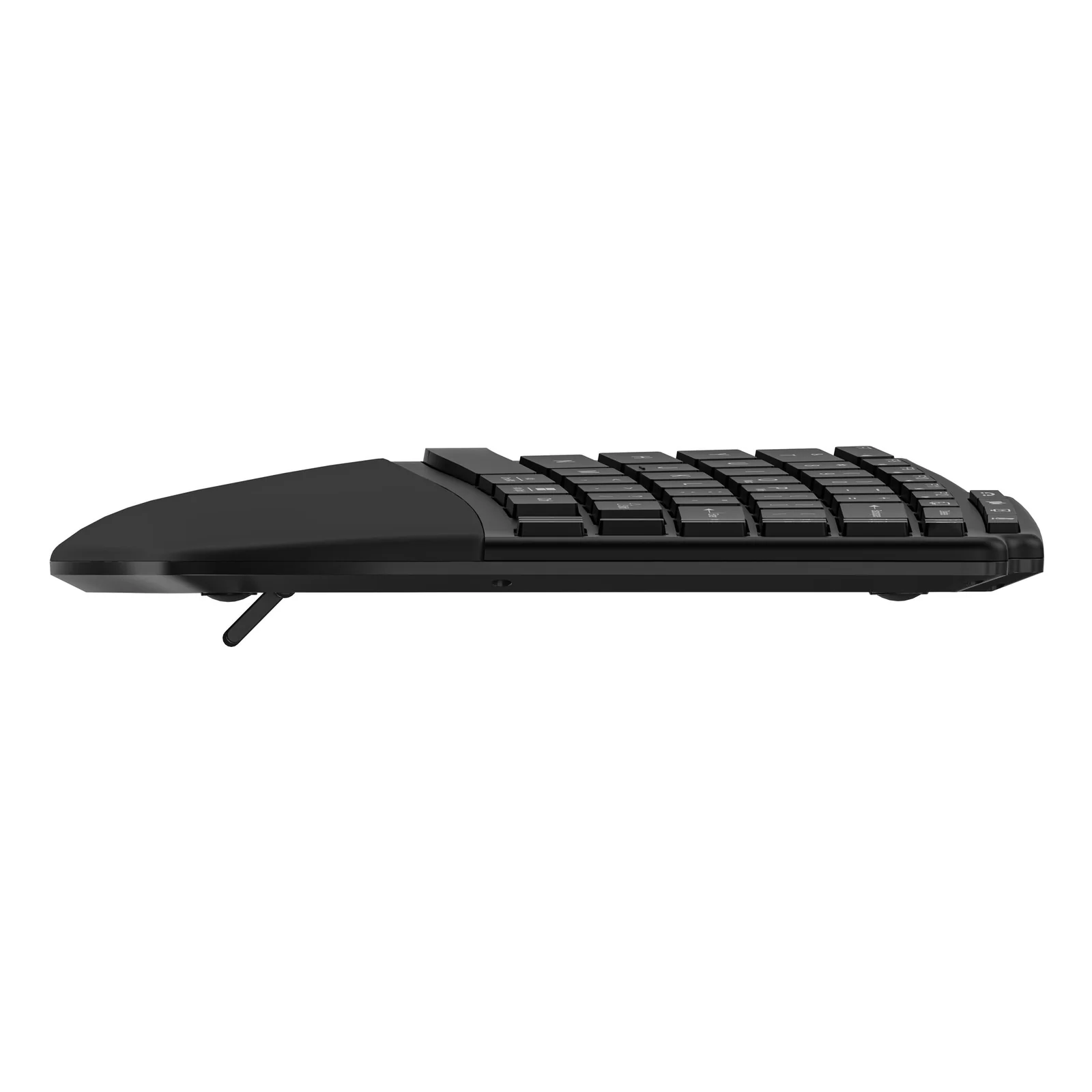 Vue de profil du clavier Kensington KB675 EQ noir, forme arquée de l'ergonomie centrale