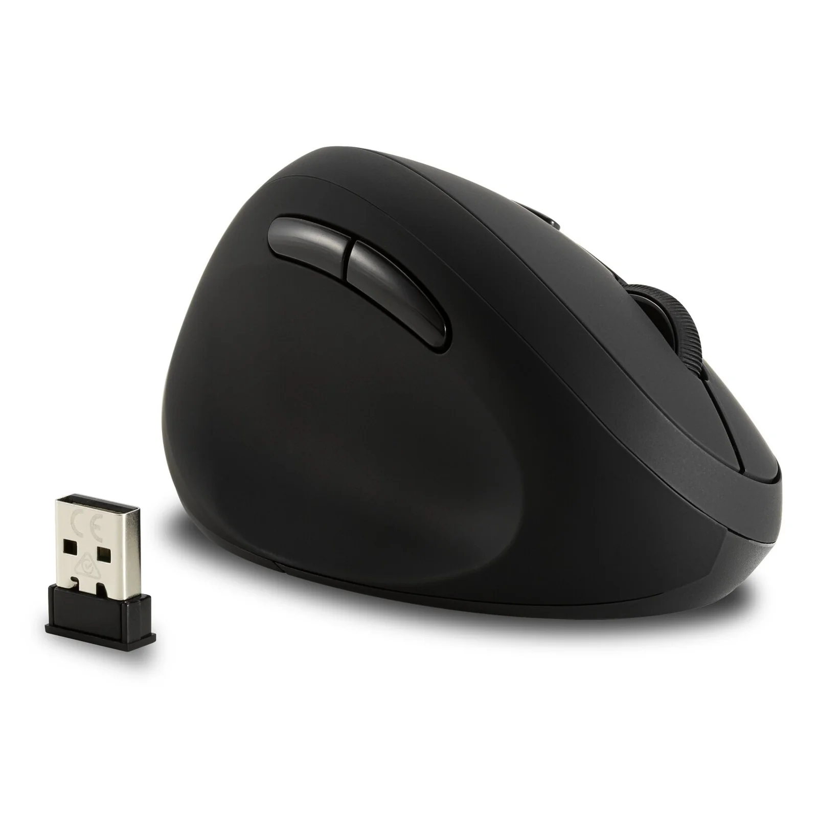 Kensington Pro Fit Ergo K79810WW noire, vue 3/4 avant, nano-récepteur USB-A posé à côté
