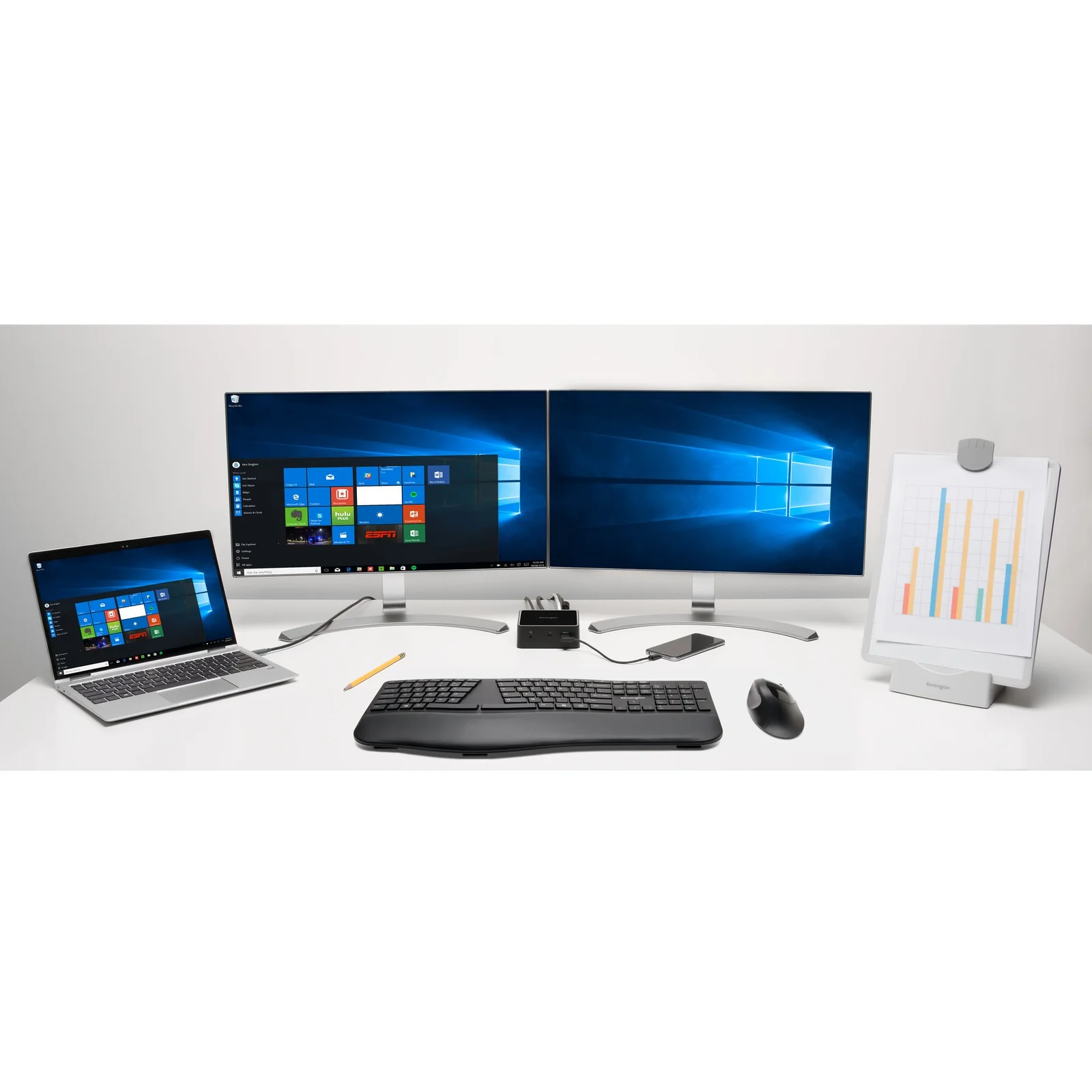Bureau double moniteur avec ordinateur portable, clavier et souris Pro Fit Ergo
