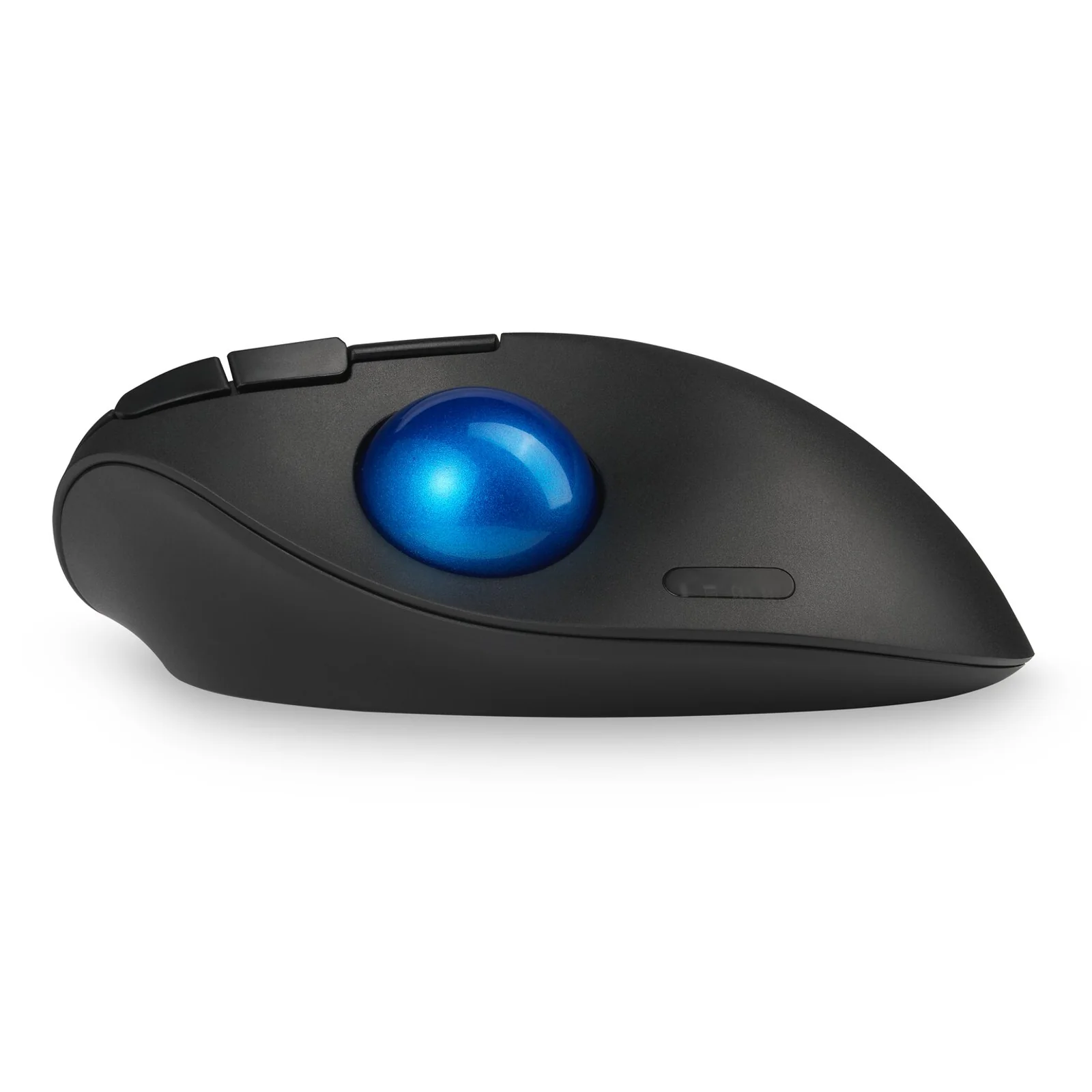 Trackball Kensington TB450, vue de profil gauche avec boule bleue, fond blanc