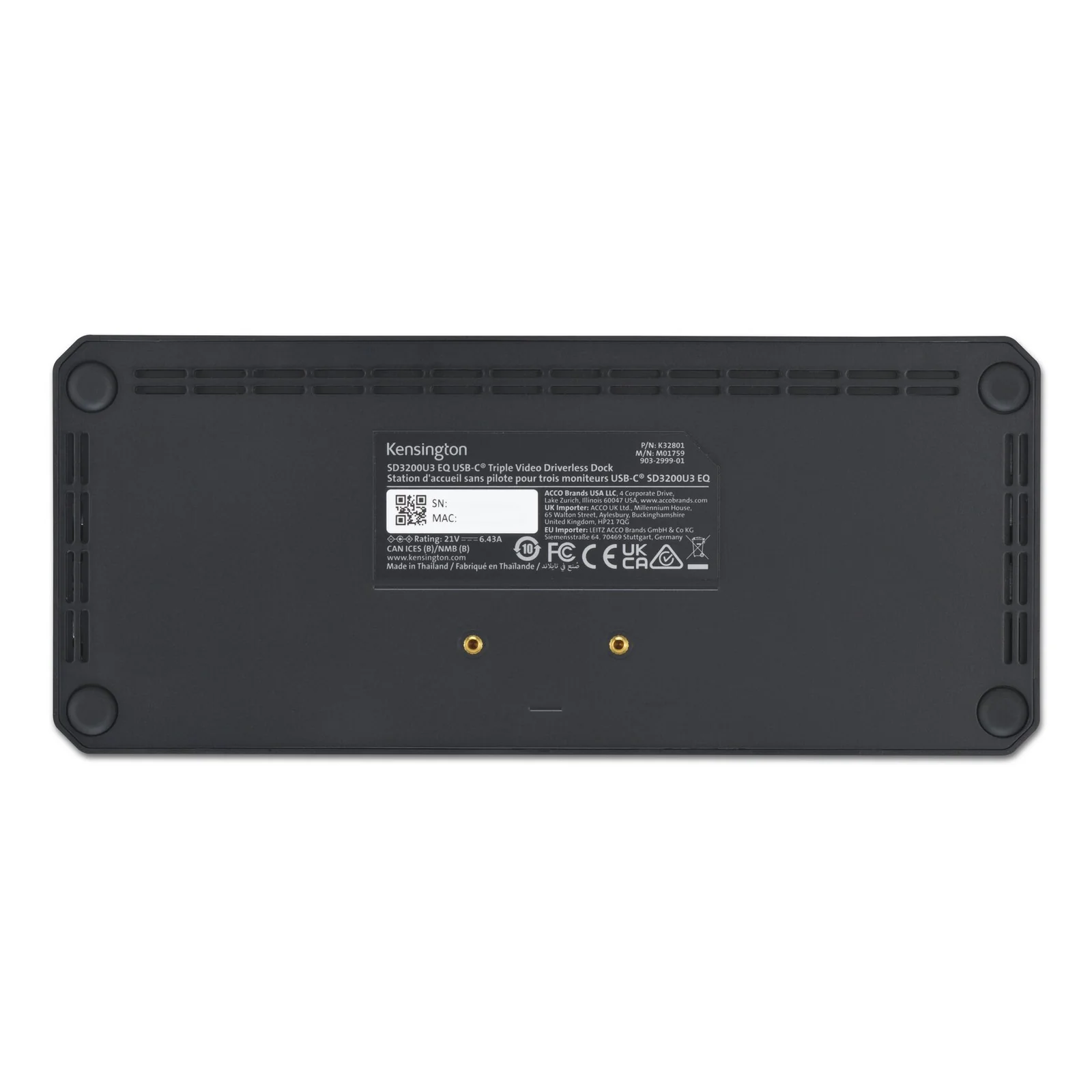 Kensington SD4843P EQ Station d’accueil sans pilote USB-C 10 Gbits/s avec triple sortie vidéo