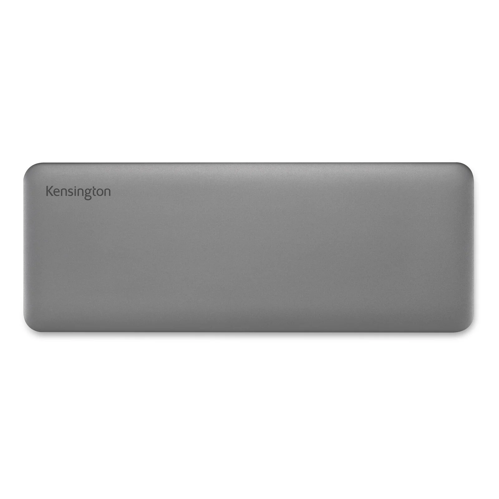 Vue de dessus de la station, surface aluminium gris mat brossé, logo Kensington centré