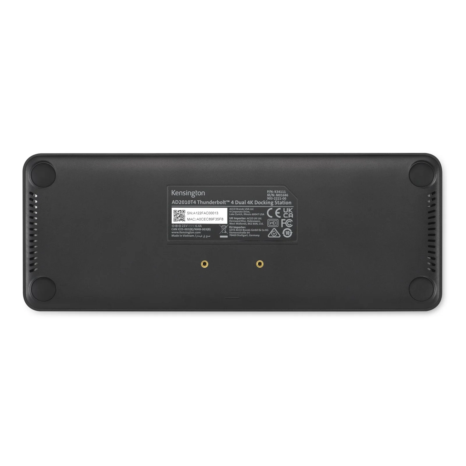 Face inférieure noire de la SD5760T, quatre pieds antidérapants et étiquette produit visible