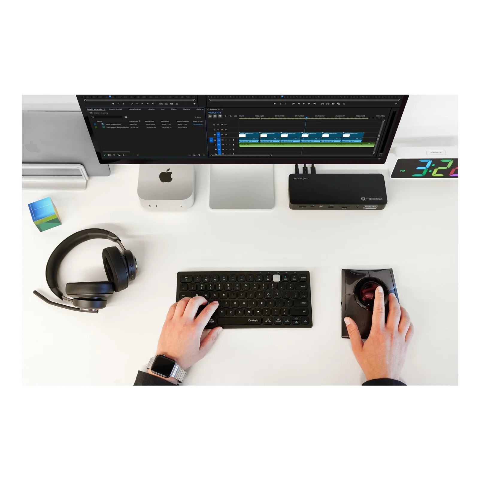 Kensington SD5920T en situation d'usage avec Mac mini, deux moniteurs, clavier et souris sur bureau