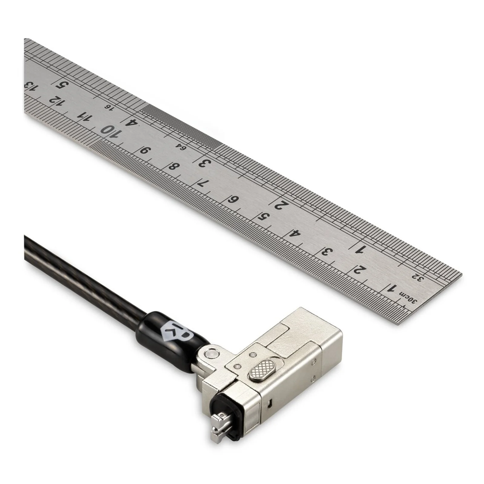Verrou Kensington NanoSaver 2.0 posé à côté d'une règle graduée pour comparaison de taille