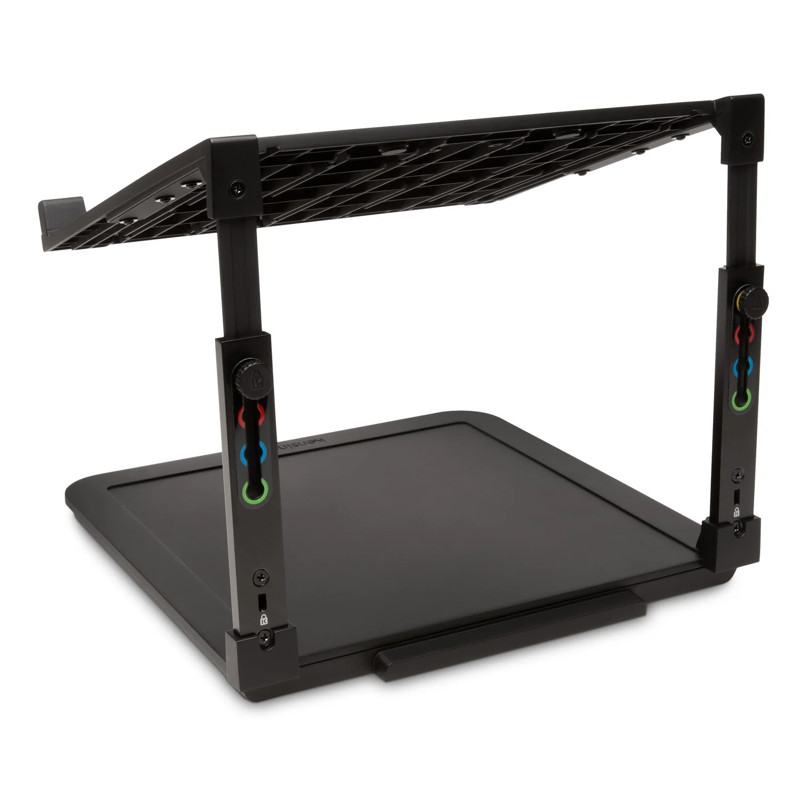 Vue dessous du rehausseur SmartFit, plateforme à grille noire et structure des pieds