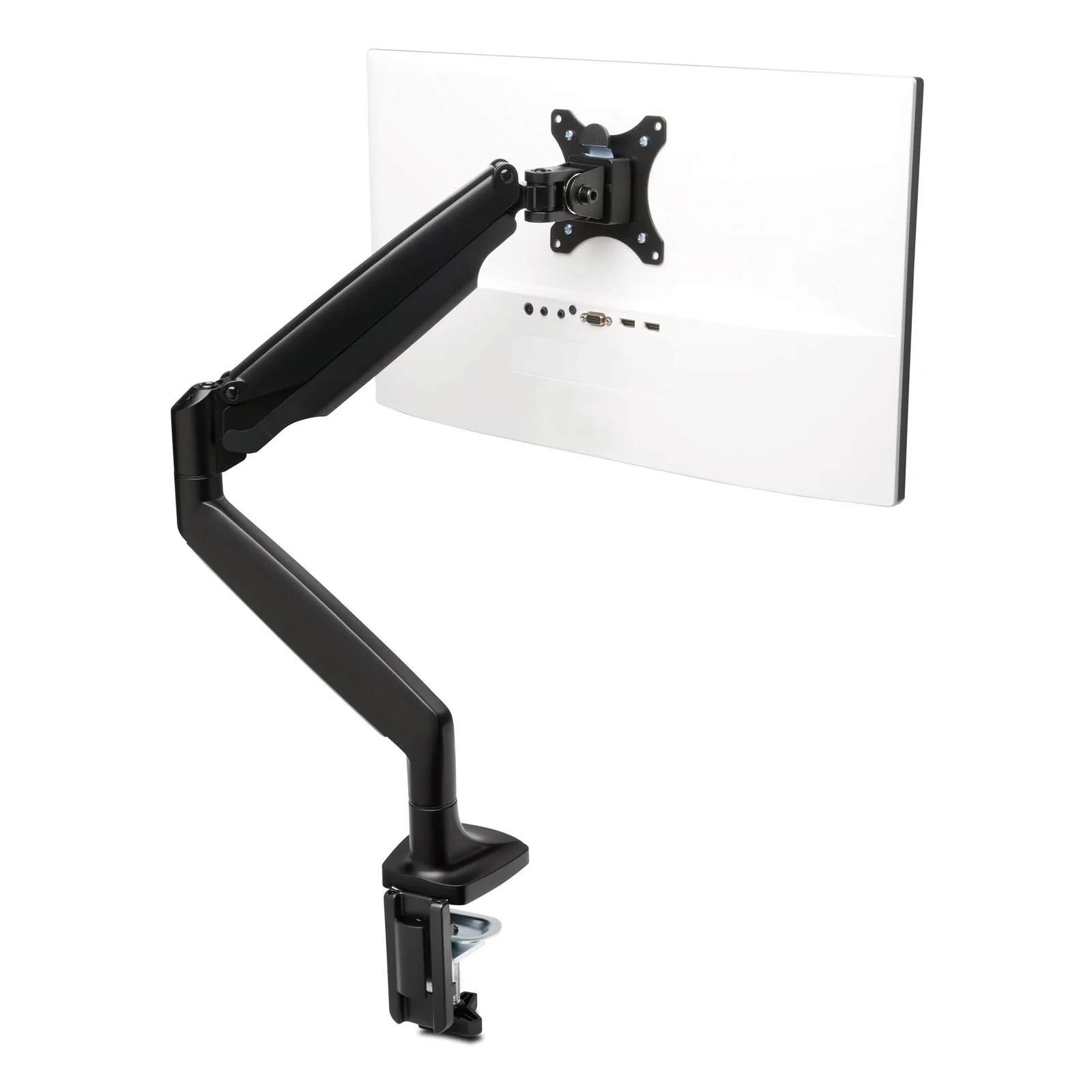 Bras Kensington SmartFit One-Touch sans écran, vue complète du bras articulé noir et de la pince de bureau