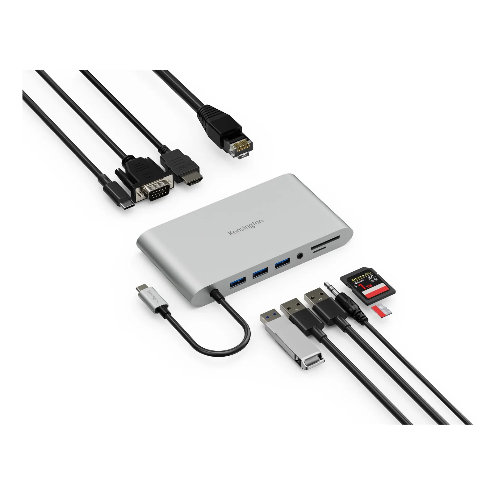 Kensington UH1440P Station d’accueil mobile USB-C 5 Gbits/s sans pilote avec double sortie vidéo – DP/HDMI/VGA