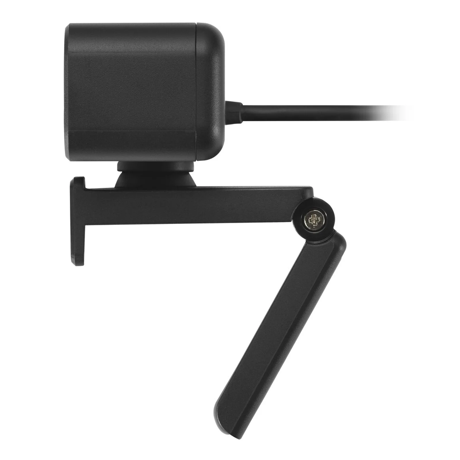 Vue arrière de la webcam W2050, câble USB visible, mécanisme de clip déplié