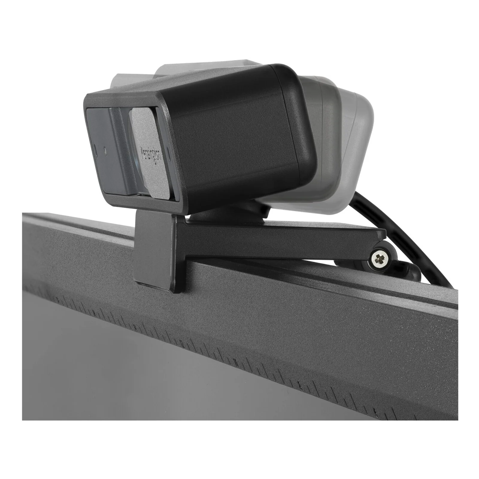 Kensington W2050 fixée sur bord supérieur de moniteur, vue de profil côté câble