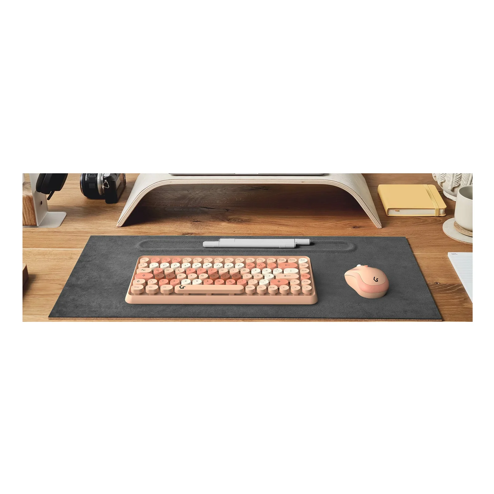KeySonic KSKM-5200M-RF (DE) clavier Souris incluse Bureau RF sans fil QWERTZ Allemand Beige, Marron, Rose