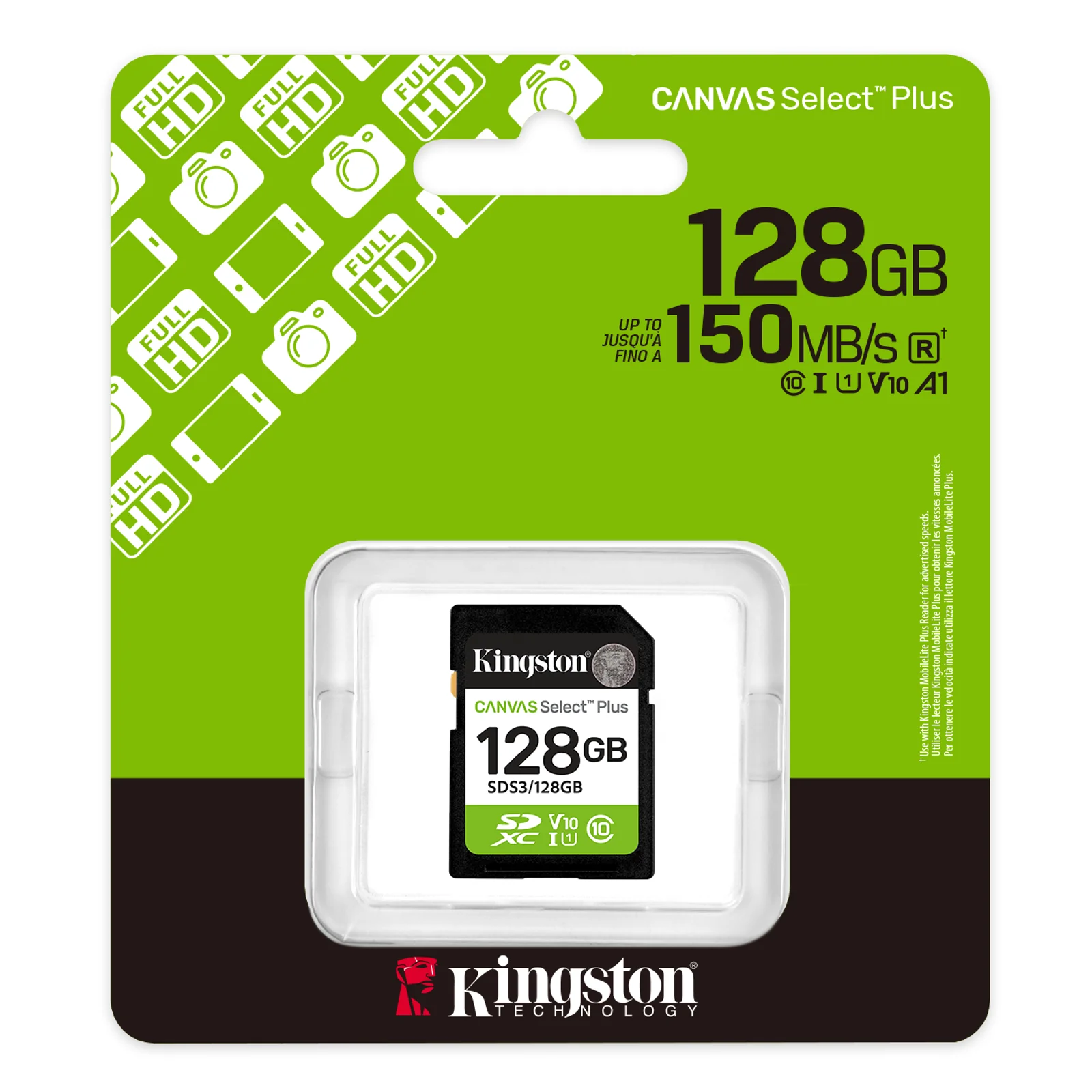 Kingston Technology 128 Go SDXC Canvas Select Plus Gen3 150 Mo/s C10 UHS-I U1 V10