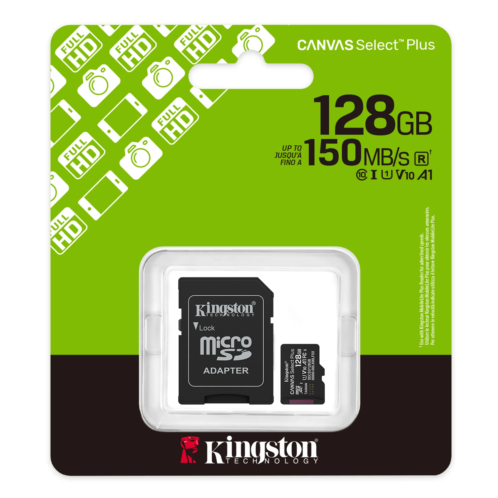 Kingston Technology 128GB microSDXC Canvas Select Plus Gen3 150MB/s A1 (Adaptateur SD inclus)