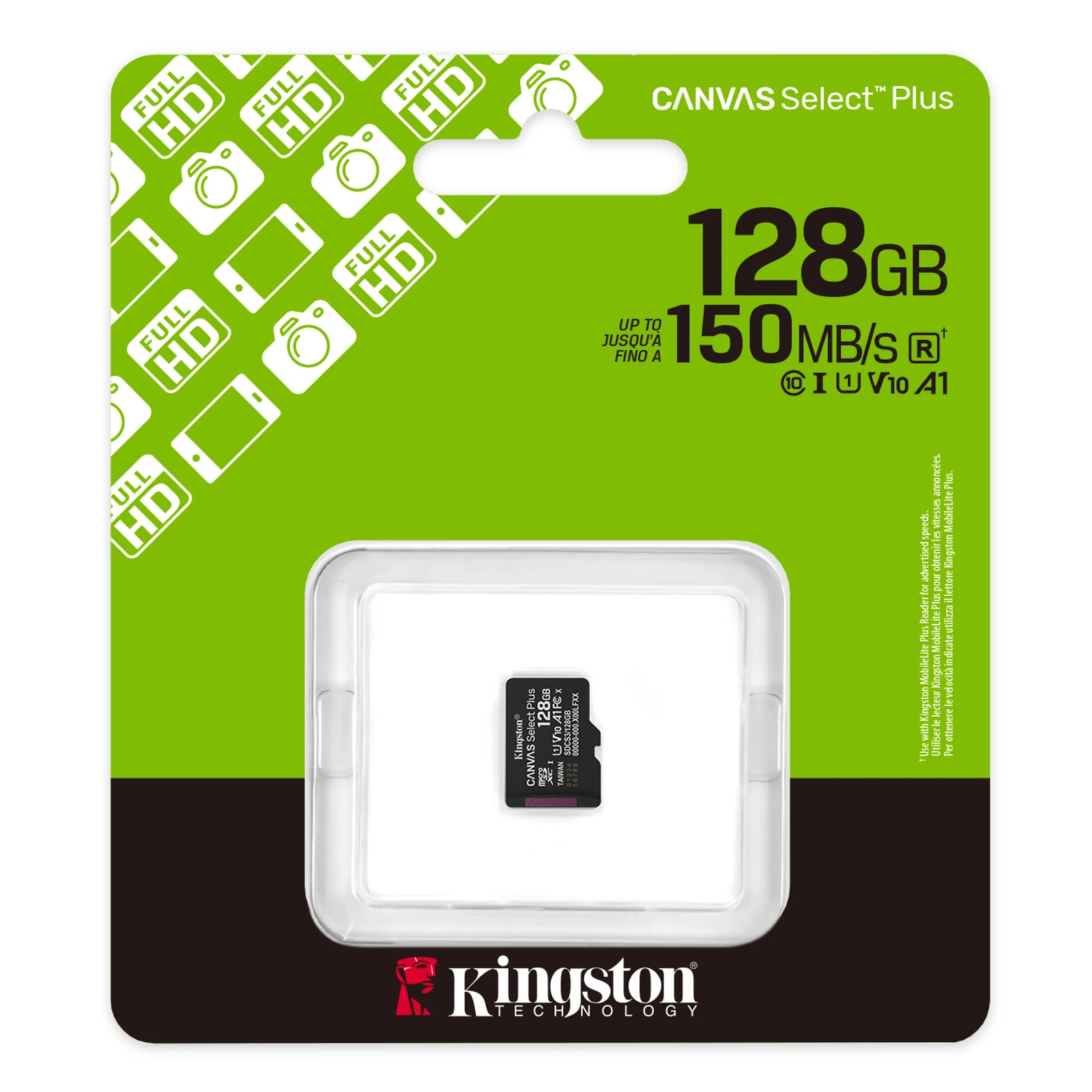 Kingston Technology 128GB micSDXC Canvas Select Plus Gen3 150R A1 (Adaptateur SD non inclus)