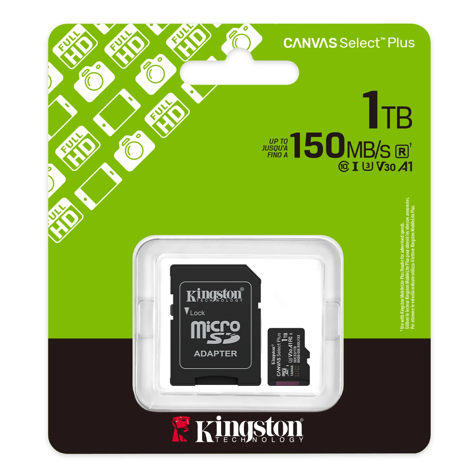 Kingston Technology 1TB microSDXC Canvas Select Plus Gen3 150MB/s A1 (Adaptateur SD inclus)