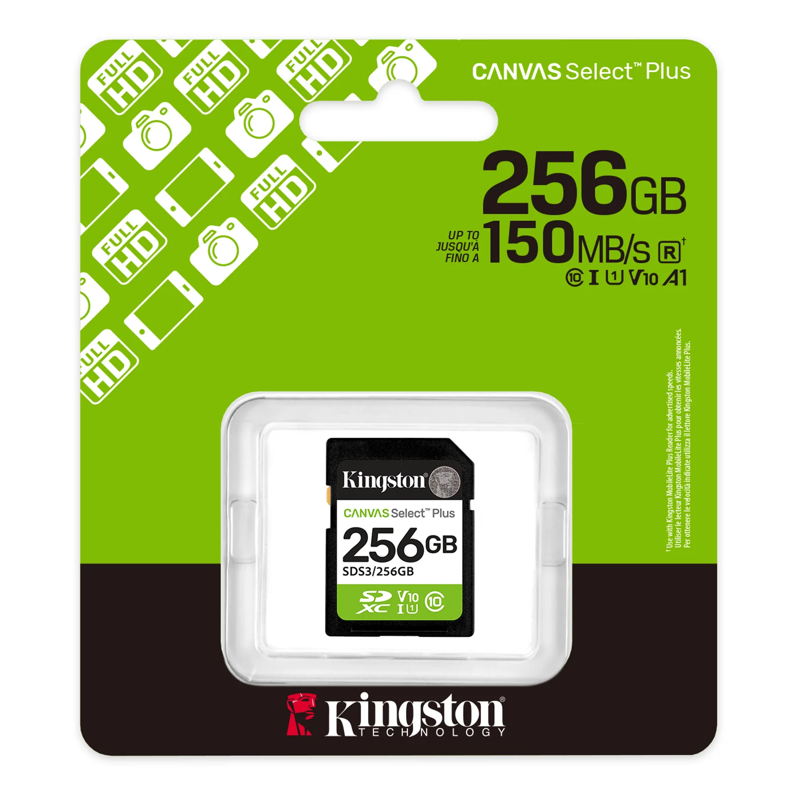 Kingston Technology 256 Go SDXC Canvas Select Plus Gen3 150 Mo/s C10 UHS-I U1 V10
