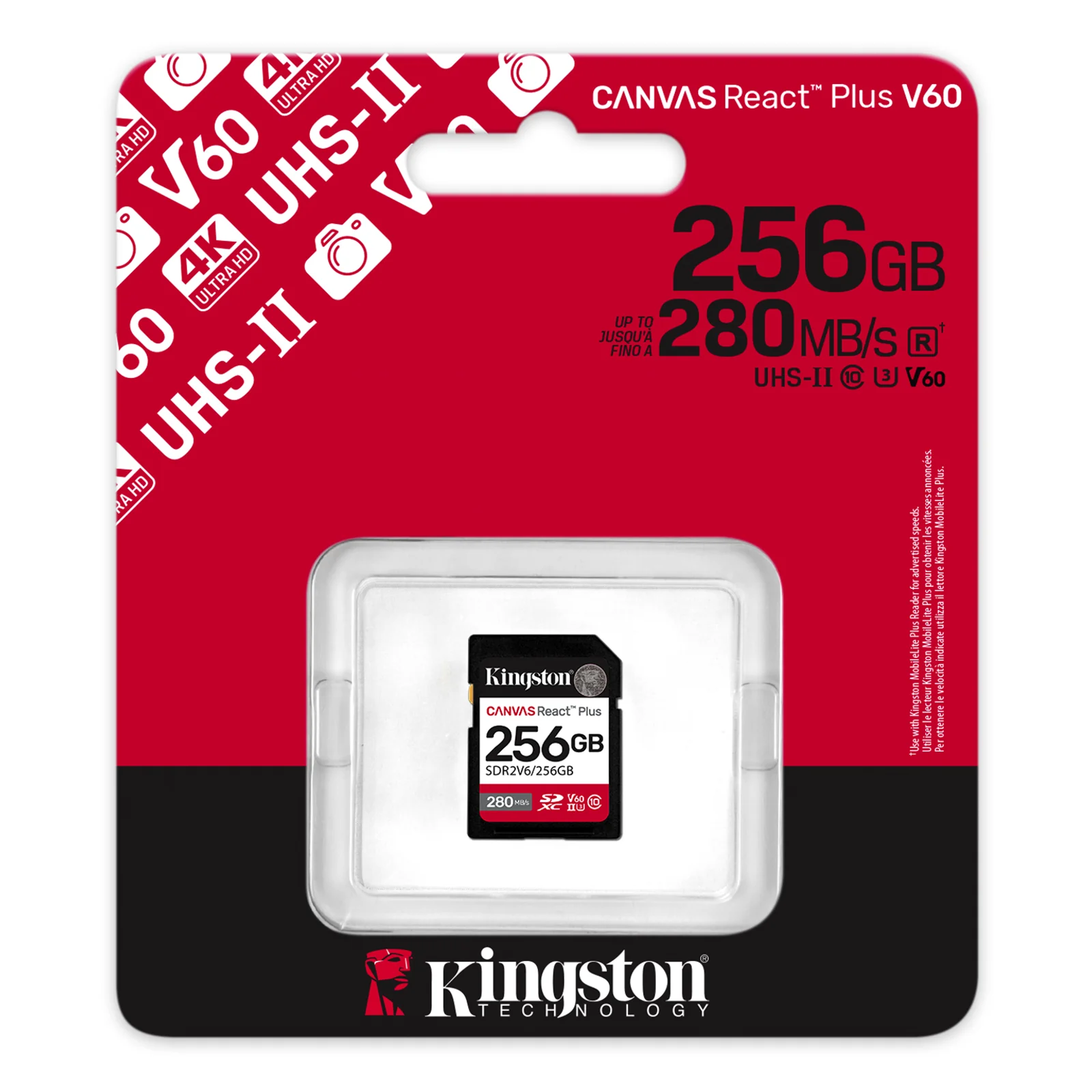 Kingston Technology 256GB Canvas React Plus SDXC UHS-II 280R/150W U3 V60 for Full HD/4K