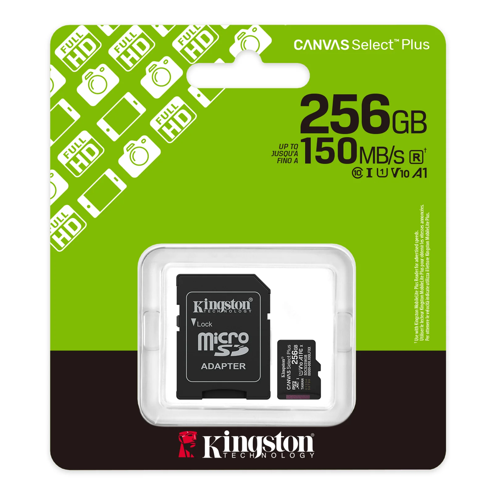 Kingston Technology 256GB microSDXC Canvas Select Plus Gen3 150MB/s A1 (Adaptateur SD inclus)