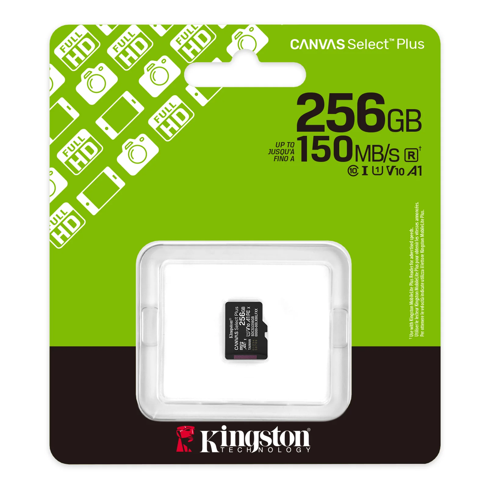 Kingston Technology 256GB micSDXC Canvas Select Plus Gen3 150R A1 (Adaptateur SD non inclus)