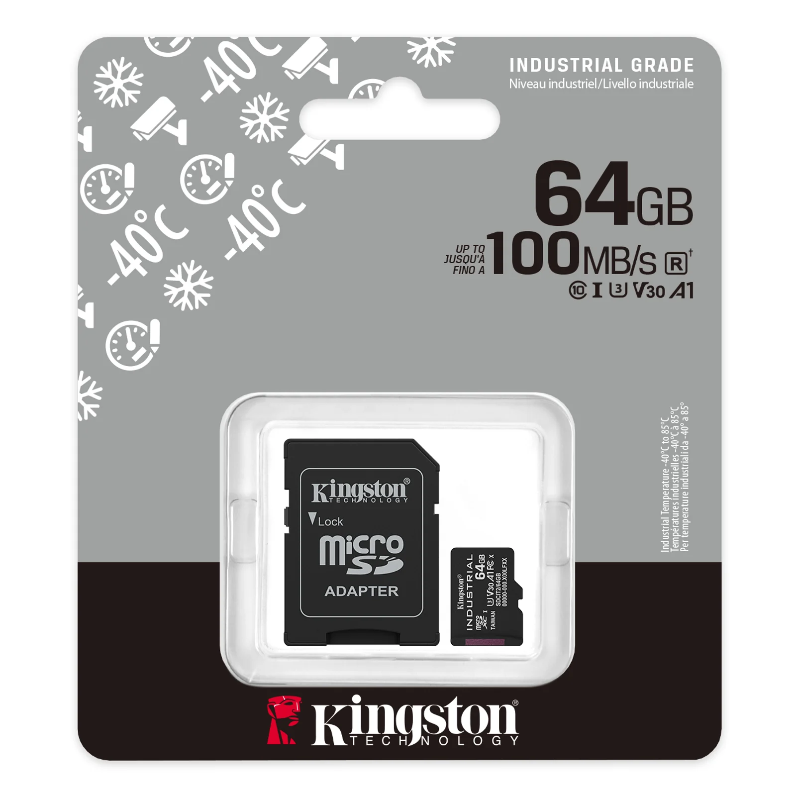 Kingston Technology Carte 64GB microSDXC Industrielle C10 A1 pSLC + adaptateur SD