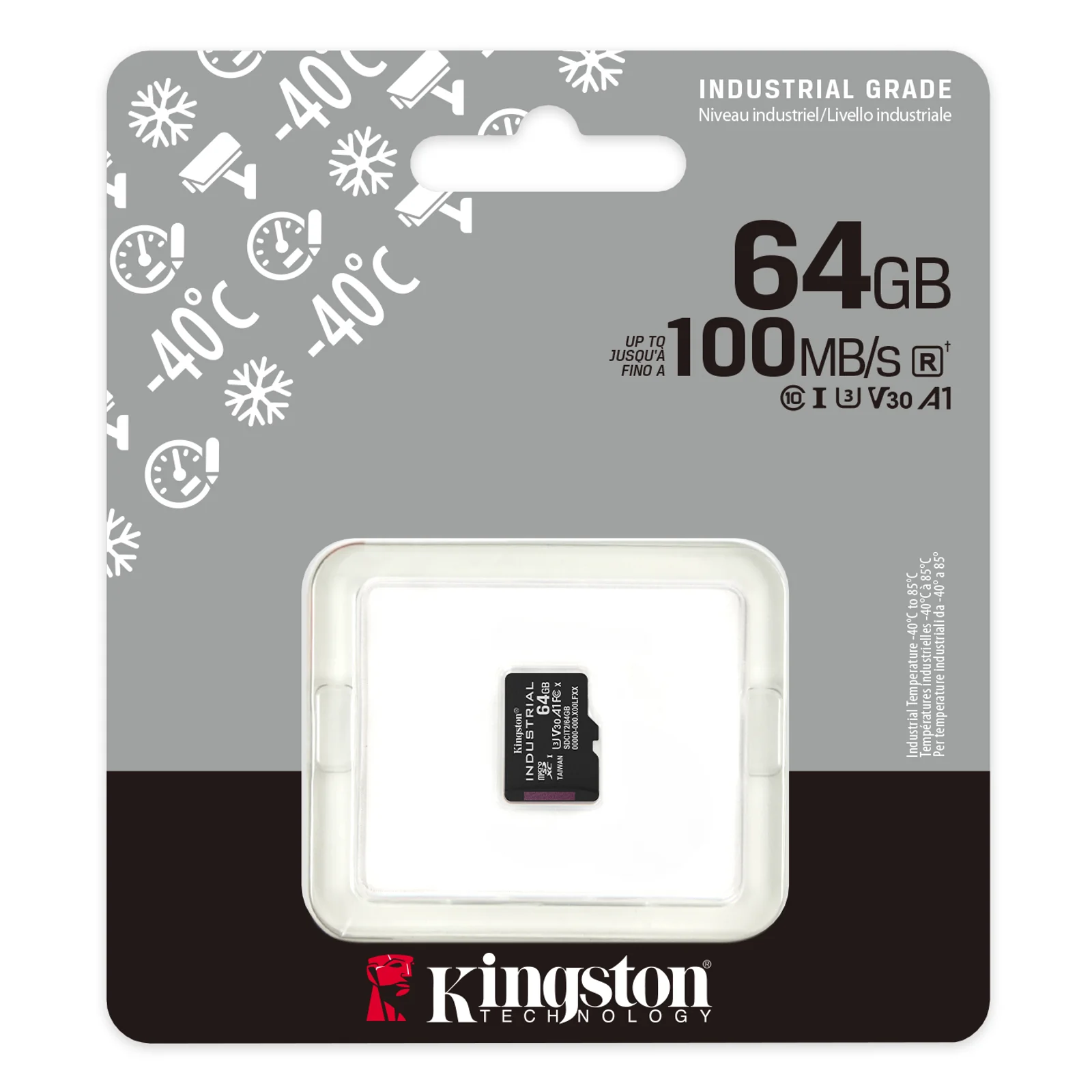 Kingston Technology Carte 64GB microSDXC Industrielle C10 A1 pSLC emballage individuel sans adaptateur