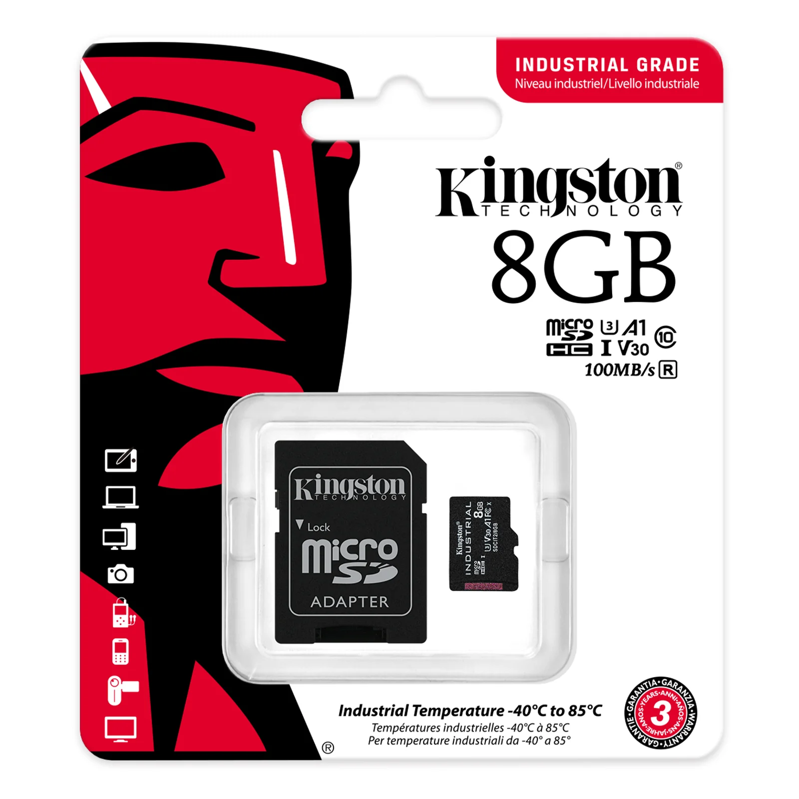 Kingston Technology Carte 8GB microSDHC Industrielle C10 A1 pSLC + adaptateur SD