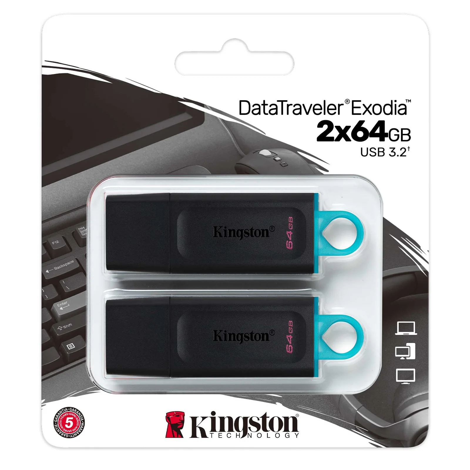 Kingston Technology DataTraveler ® Exodia (Noir et Turquoise) - 2 unités - Clé USB 3.2