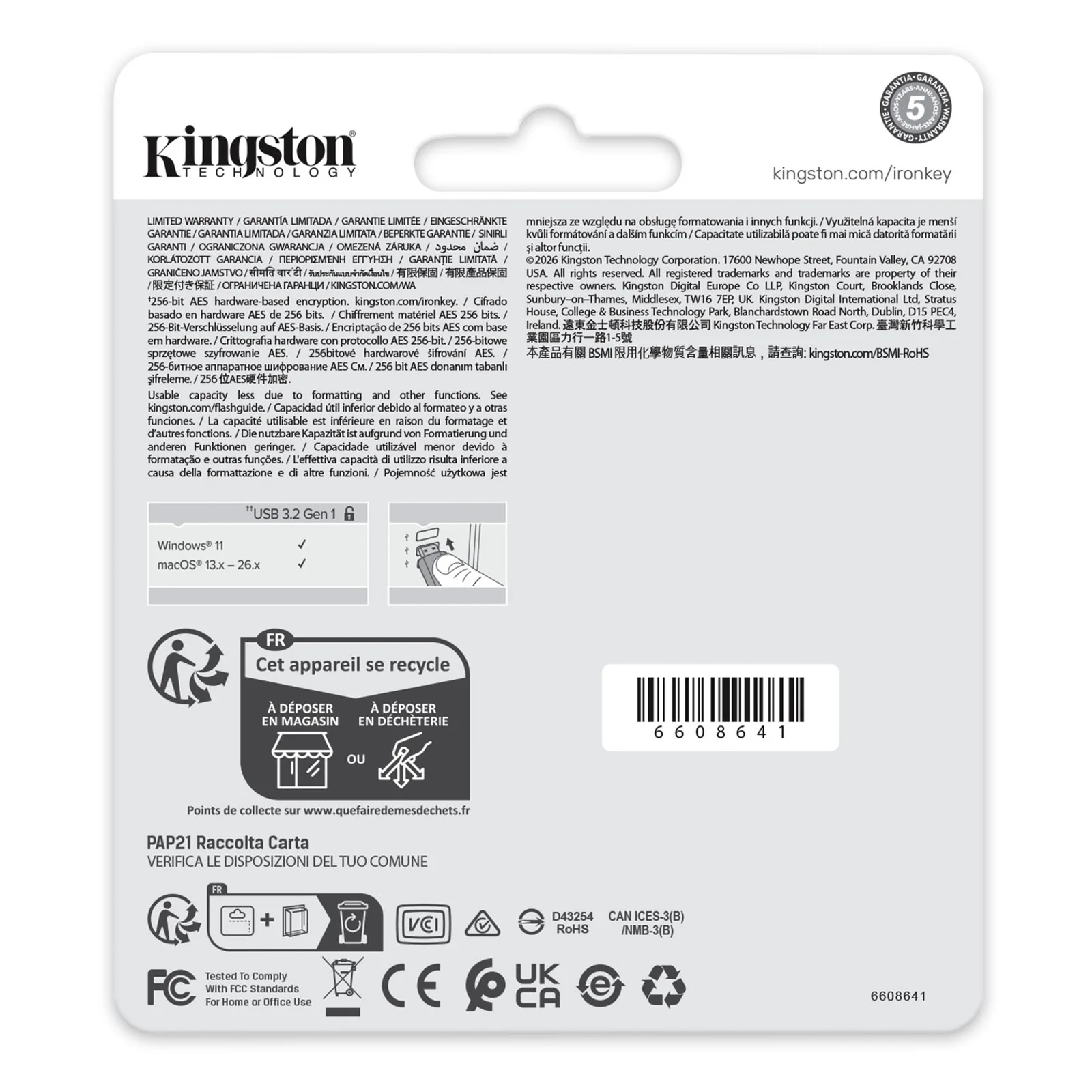 Kingston Technology IronKey 256 Go Locker Plus 50 G2, FIPS 197, AES-256