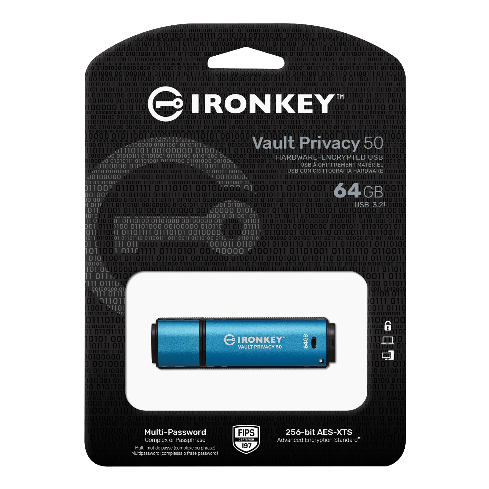 Kingston Technology IronKey 64Go Vault Privacy 50 chiffrée AES-256, FIPS 197