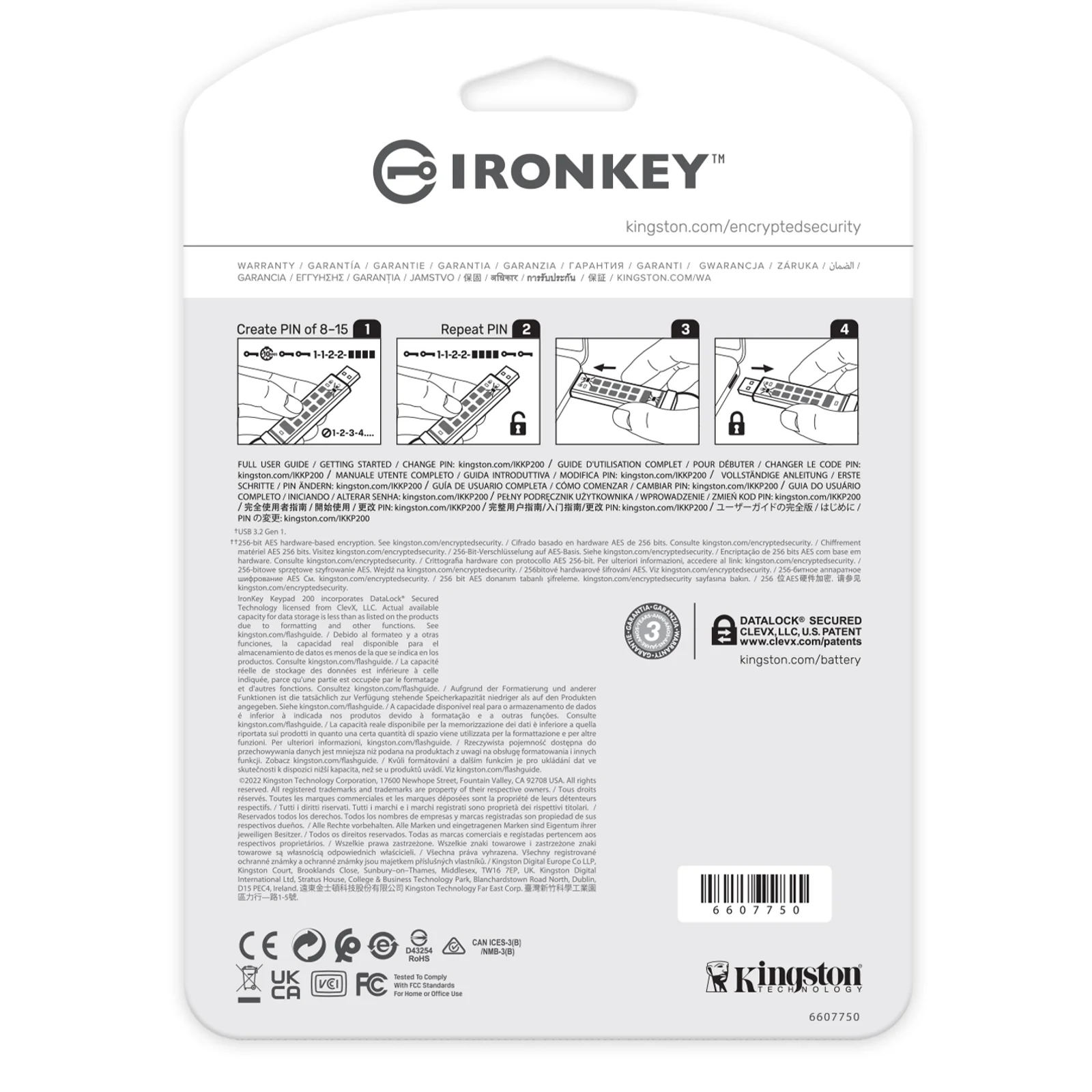 Kingston Technology IronKey Keypad 200 de 512 Go, FIPS 140-3 niveau 3, chiffrement AES-256