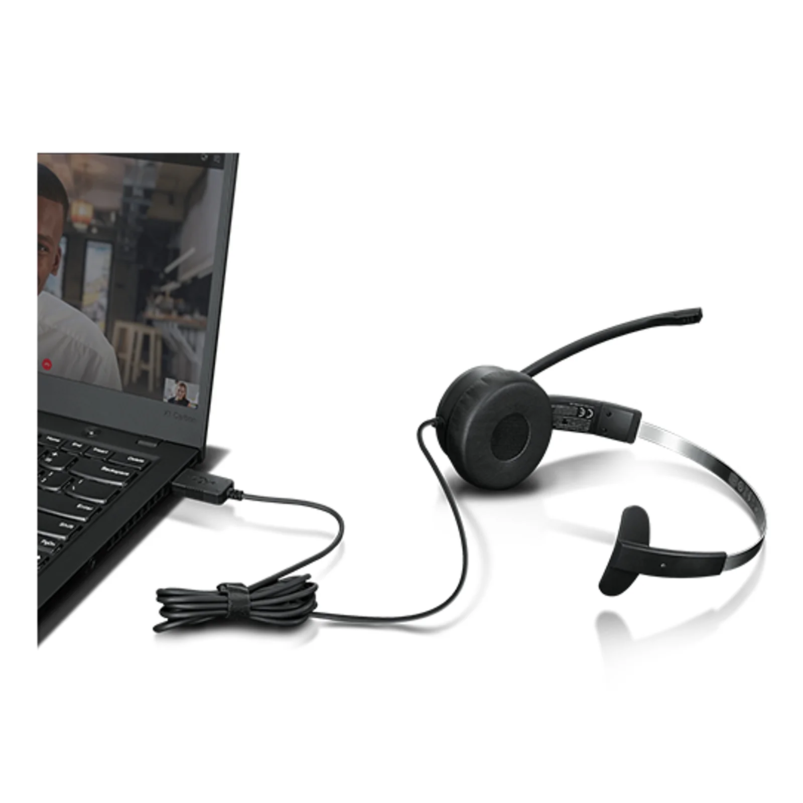 Lenovo 100 Mono Casque Avec fil Arceau Bureau/Centre d'appels USB Type-A Noir