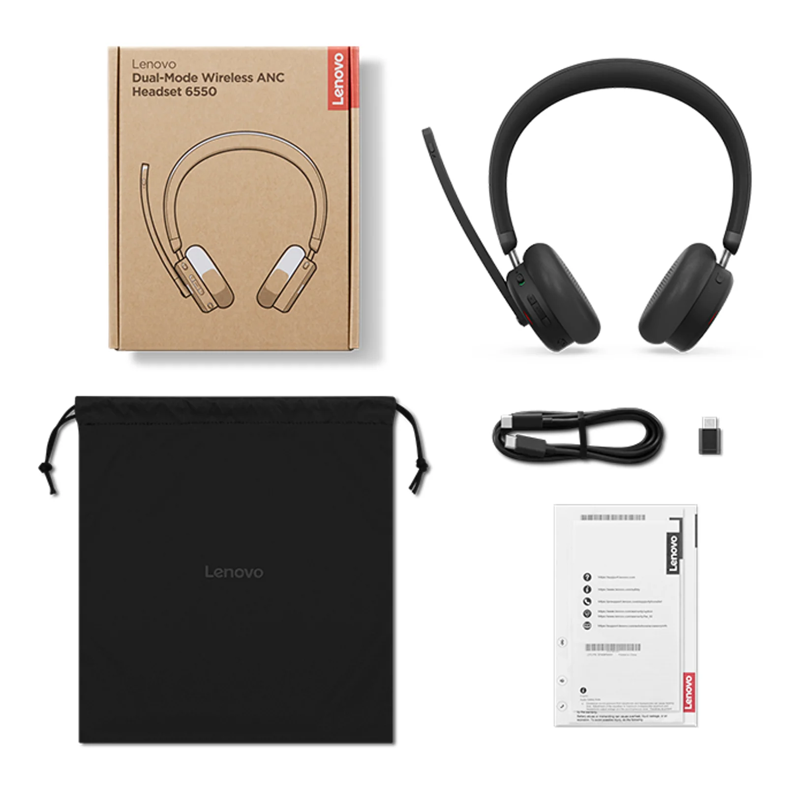 Lenovo 6550 Casque Sans fil Arceau Bureau/Centre d'appels USB Type-C Bluetooth Noir