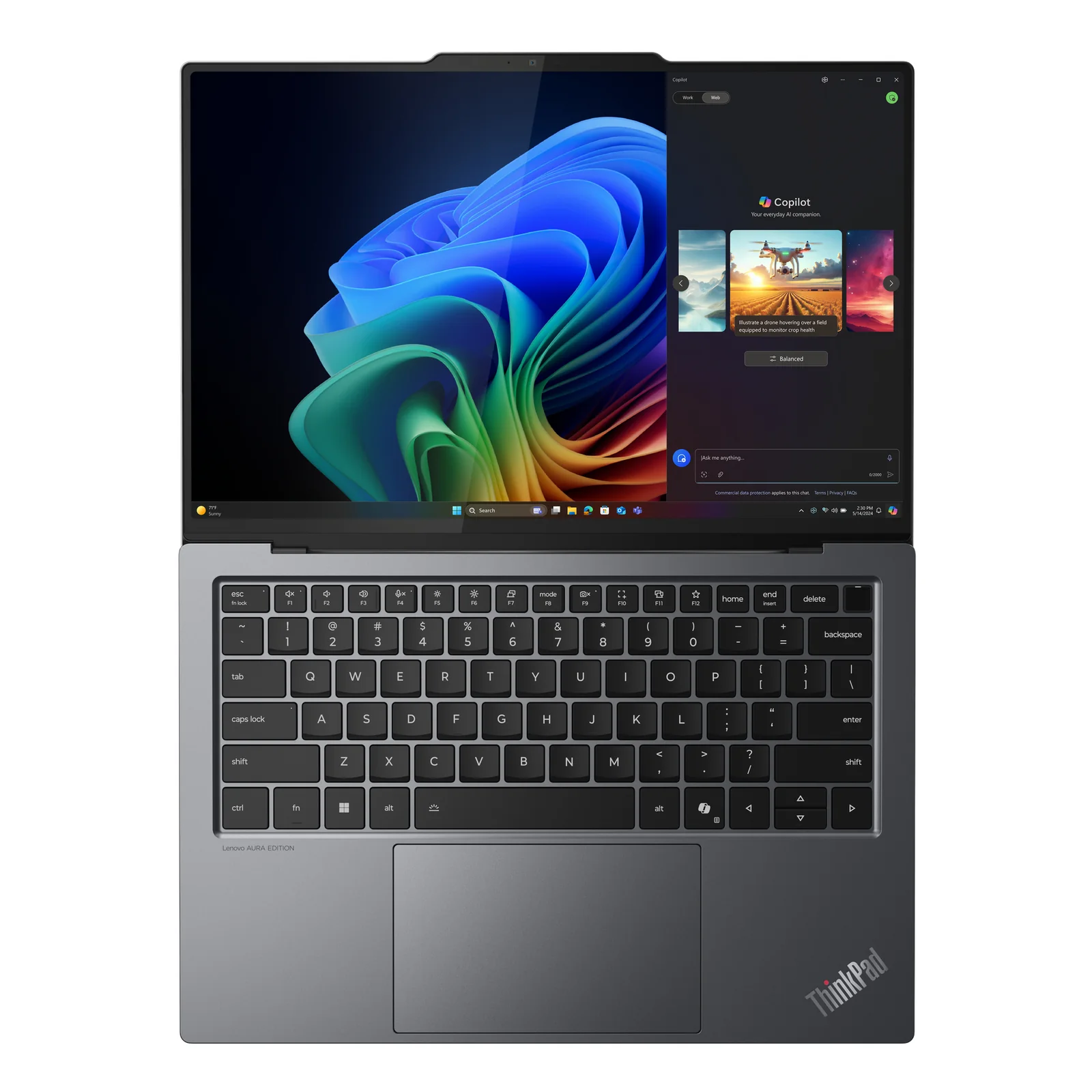 Lenovo ThinkPad X9-14 Gen 1 Aura Edition Copilot+ PC Intel Core Ultra 7 258V Ordinateur portable 35,6 cm (14") Écran tactile 2.8K 32 Go LPDDR5x-SDRAM 1 To SSD Wi-Fi 7 (802.11be) Windows 11 Pro Français Gris