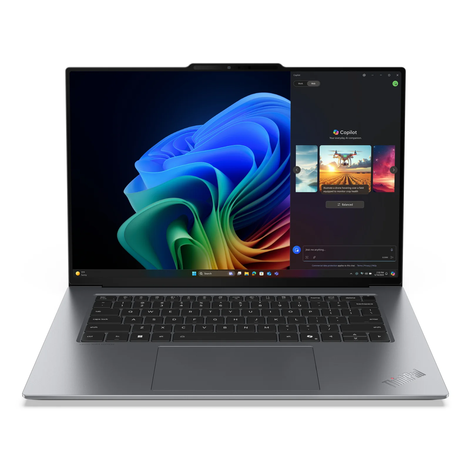 ThinkPad X9-15 Gen 1 Aura Edition Copilot+ PC Intel Core Ultra 5 226V Ordinateur portable 38,9 cm (15.3") Écran tactile 2.8K 16 Go LPDDR5x-SDRAM 512 Go SSD Wi-Fi 7 (802.11be) Windows 11 Pro Français Gris