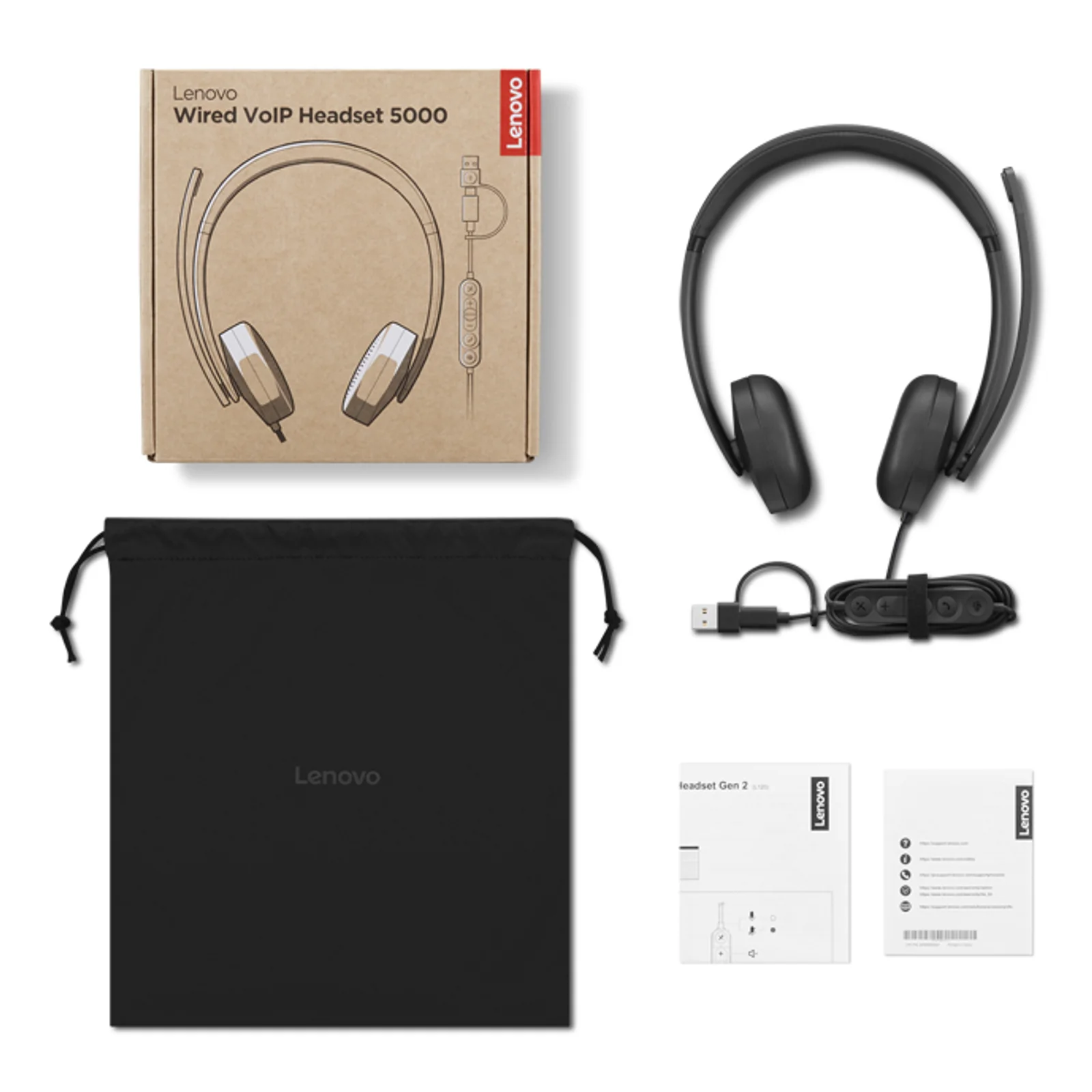 Lenovo VoIP Headset 5000 Casque Avec fil Arceau Bureau/Centre d'appels USB Type-C Noir