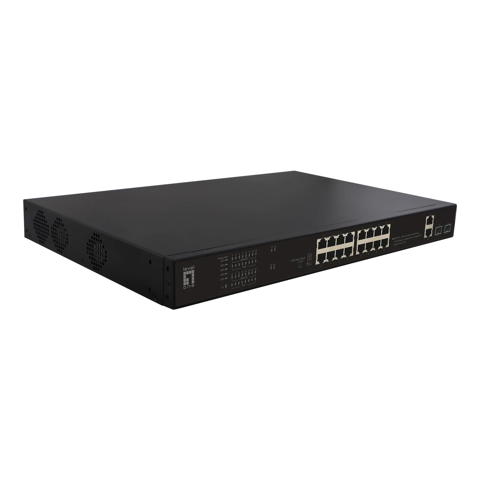 LevelOne FGP-2031 commutateur réseau Non-géré Fast Ethernet (10/100) Connexion Ethernet, supportant l'alimentation via ce port (PoE) 1U Noir