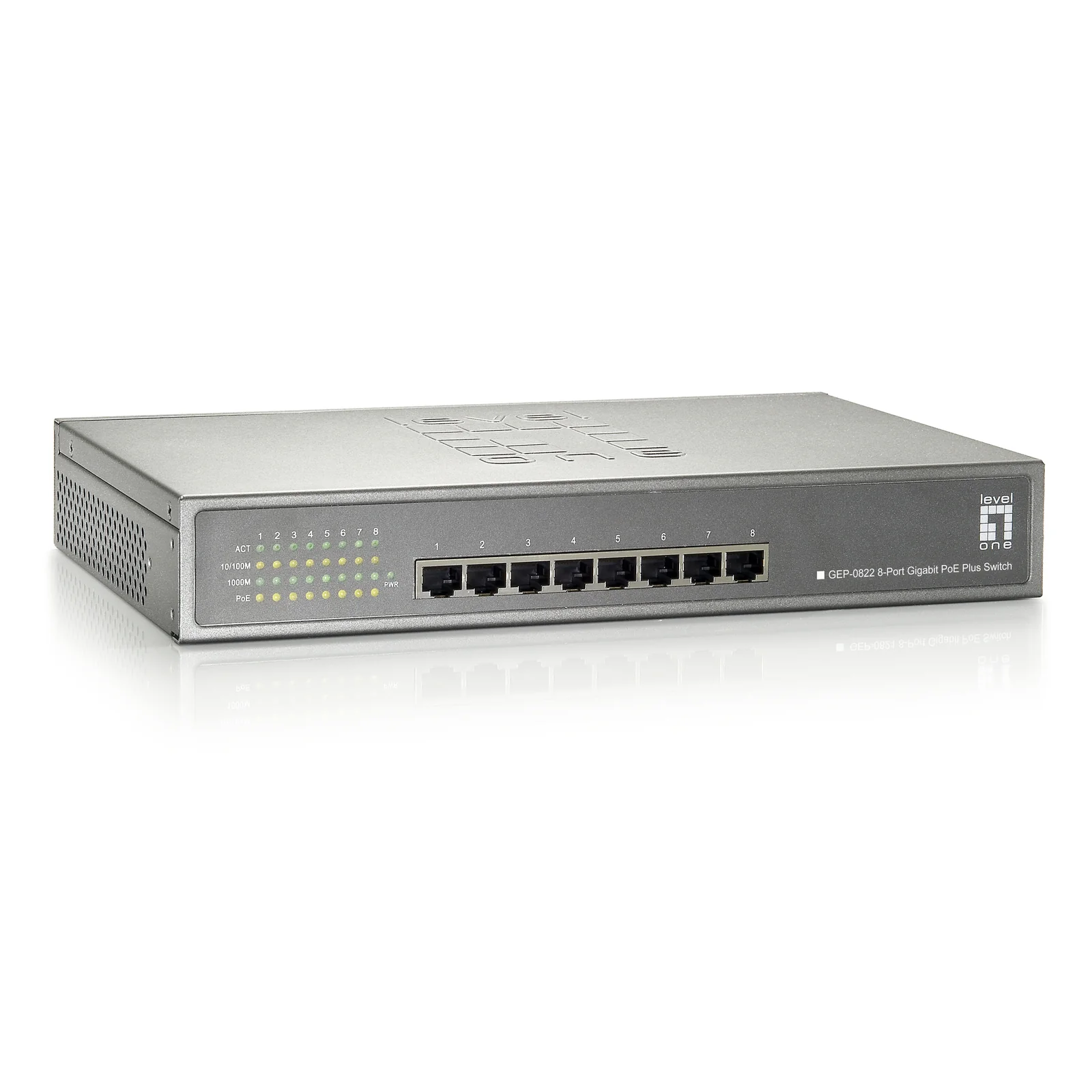 LevelOne GEP-0822 commutateur réseau Gigabit Ethernet (10/100/1000) Connexion Ethernet, supportant l'alimentation via ce port (PoE) Gris