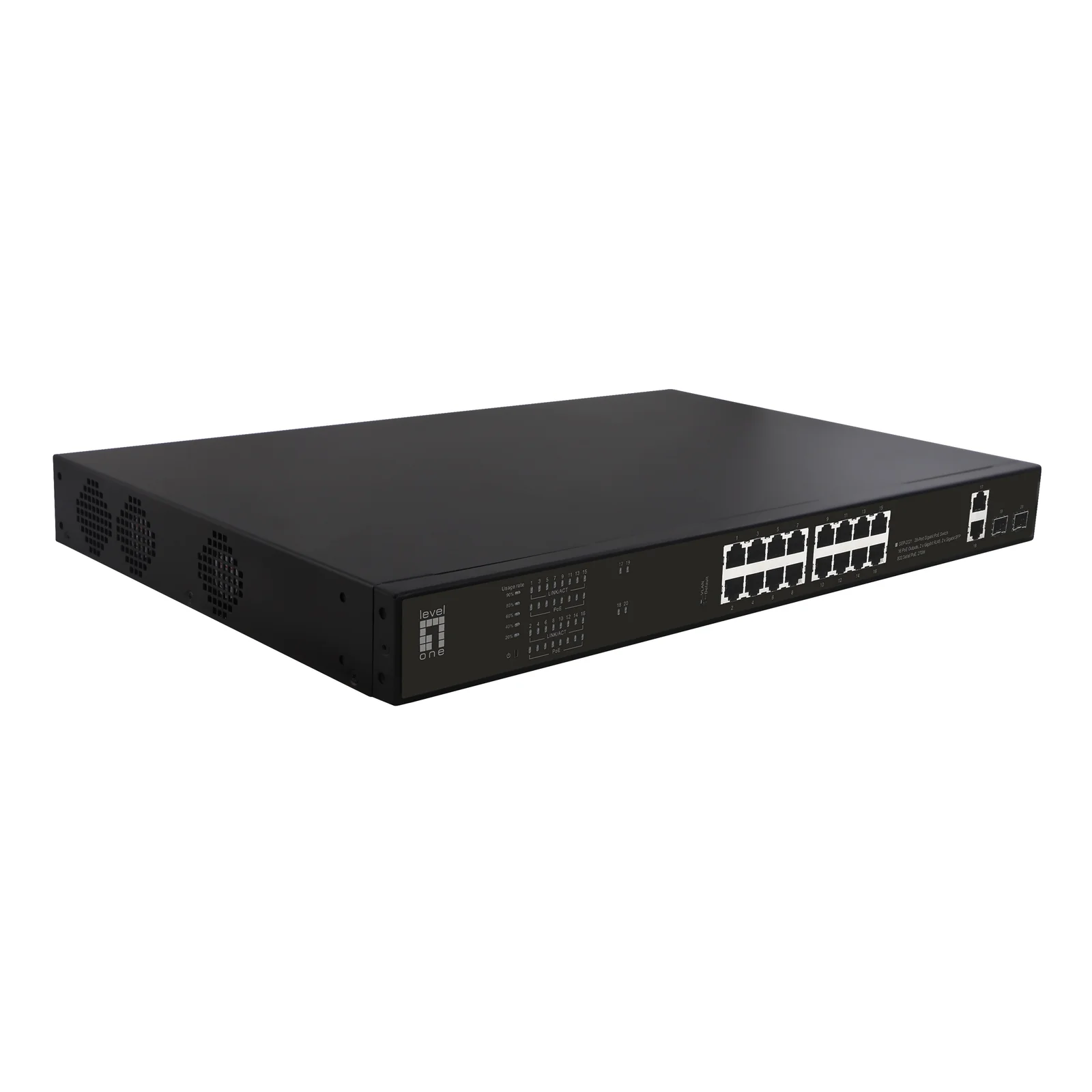 LevelOne GEP-2021 commutateur réseau Non-géré Gigabit Ethernet (10/100/1000) Connexion Ethernet, supportant l'alimentation via ce port (PoE) 1U Noir